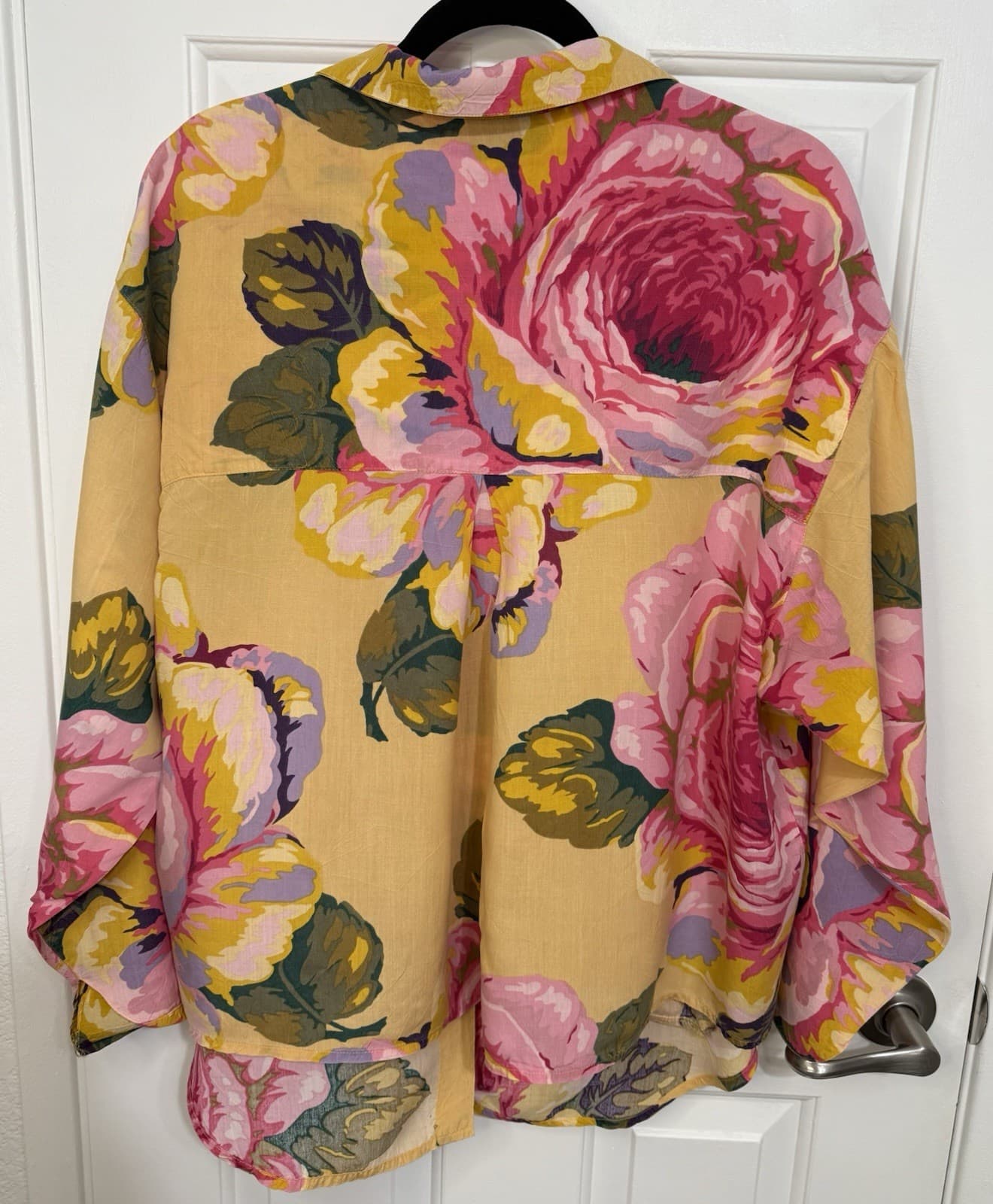 VTG Anne Pinkerton Floral Blouse Asymmetrical Yellow Button Up 90s Medium 5