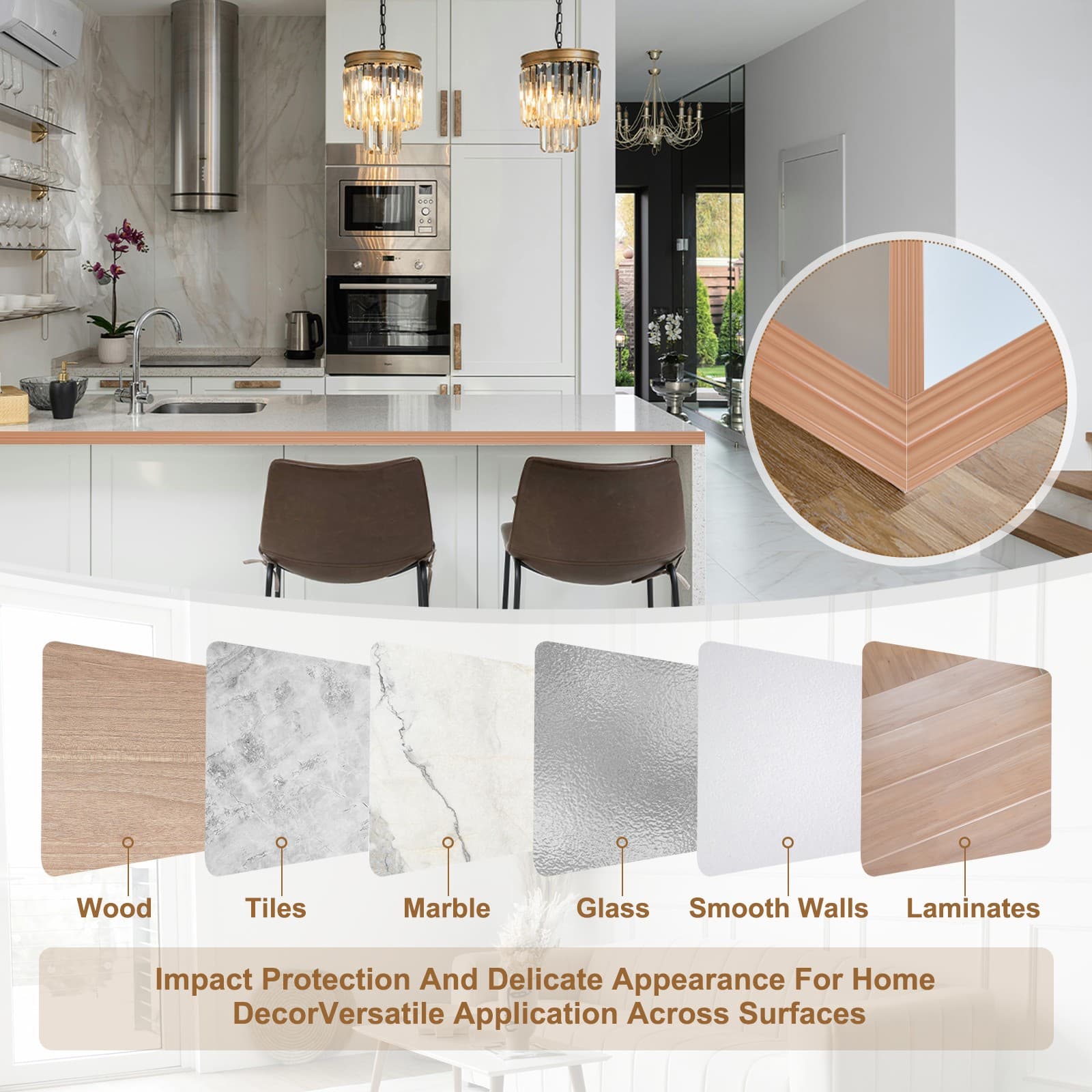 Wall Corner Protector 0.8 in x 9.8 Ft Self Adhesive Wall Guard Yellow Oak Grain 6