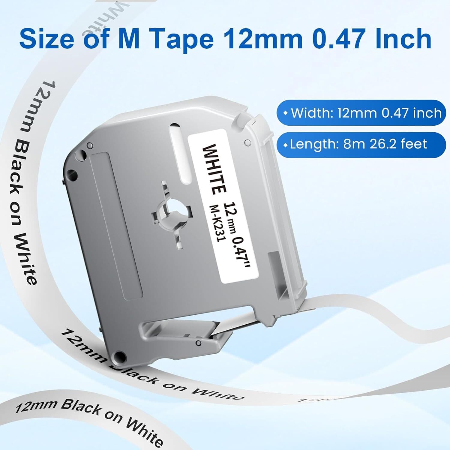 4PK Label Tape M-K231 MK231 M231 Black on White 12MM 1/2" for Brother PT-65 3