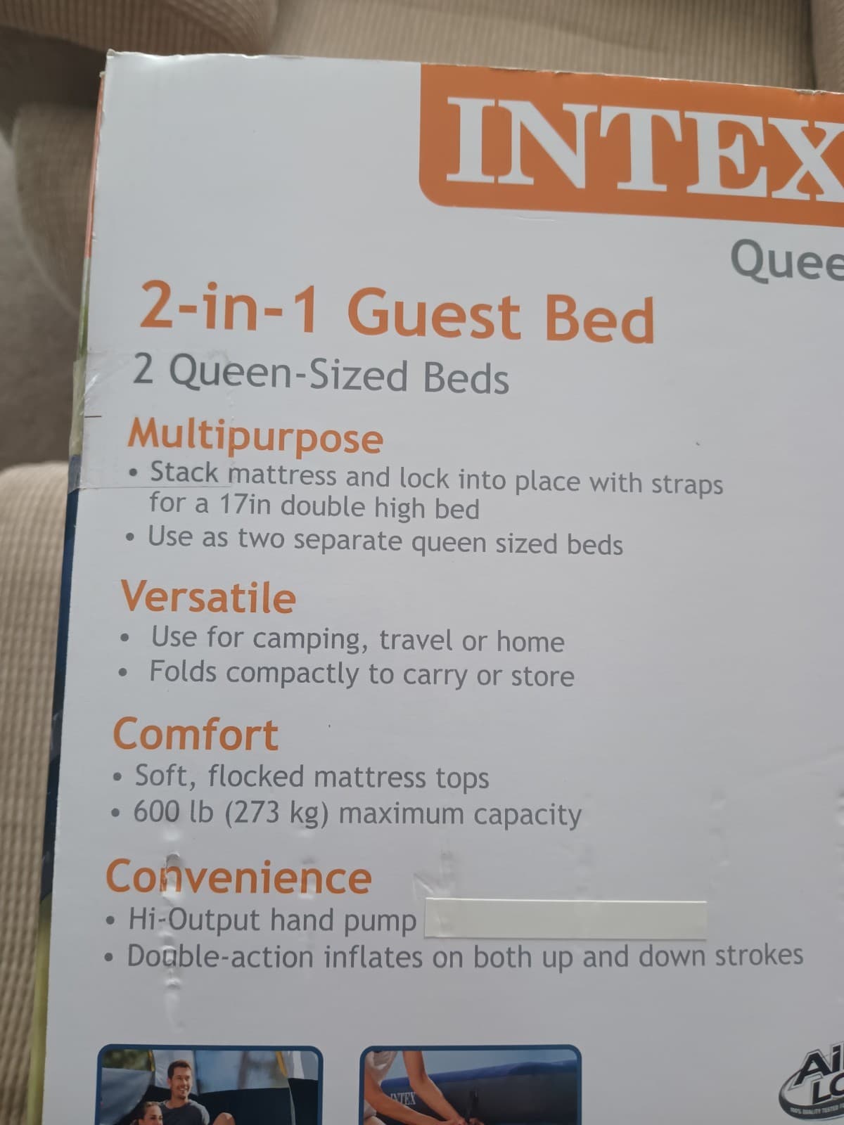 Intex 2 in 1 Guest Bed 2 Queen Sized Air Mattress Beds w/ Hi Output Hand Pump 6