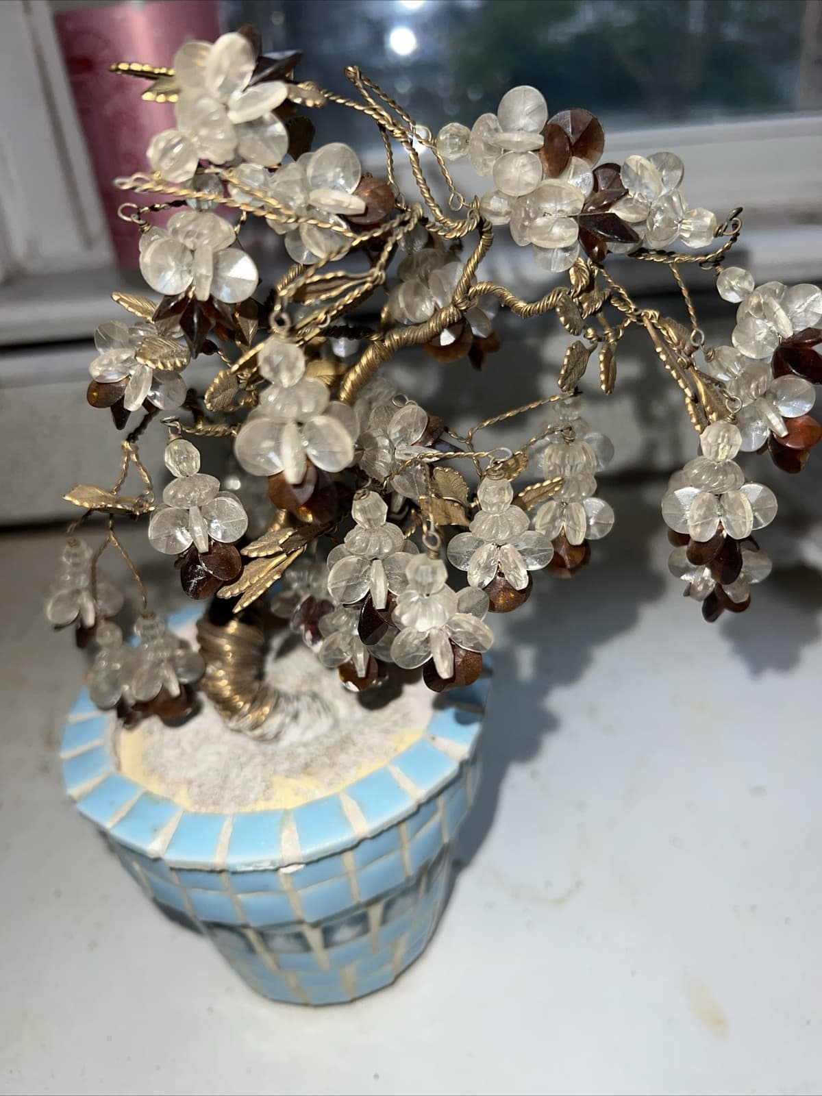 Vintage Tree  Chinese Beaded In Pot 9 “ High