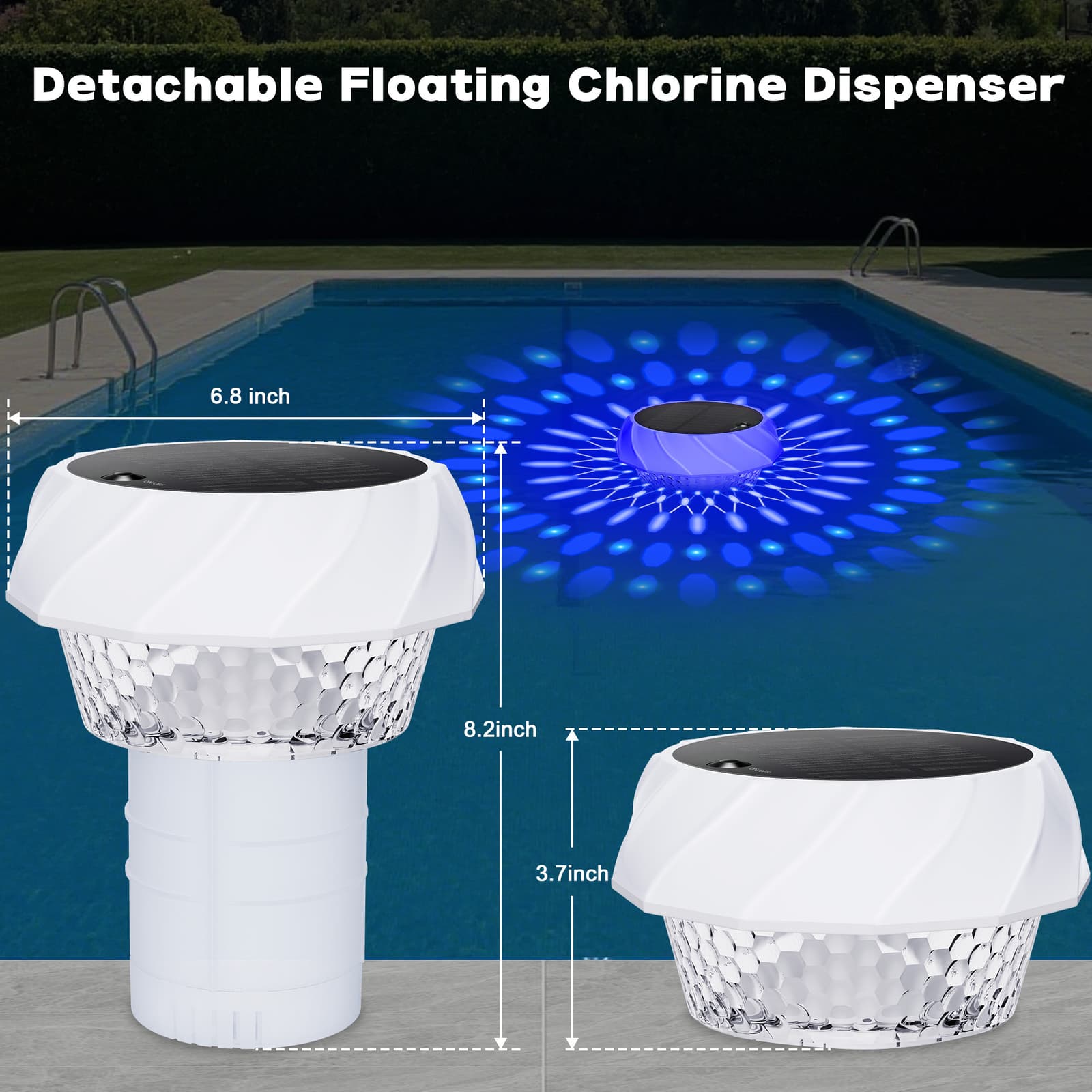 Solar Pool Chlorine Floater with Colorful Solar Light Adjustable for Hot Tub Spa 3
