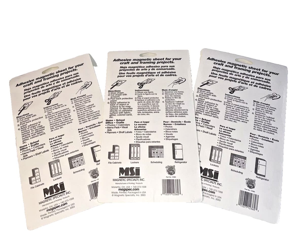 ProMAG Adhesive Magnetic Sheet 5 x 8 inches 3 Packages of 1 sheet 12360 New Pkgs 2