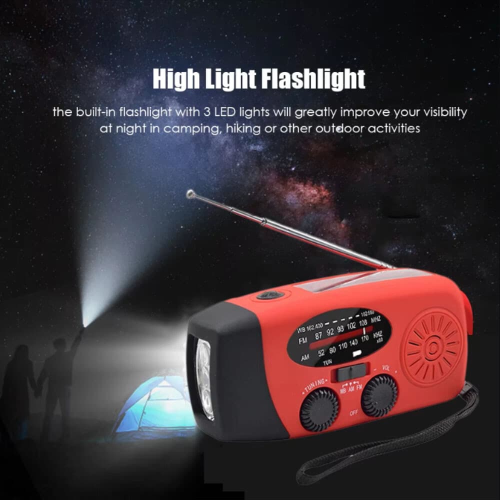 2000mAh Radio Crank Solar Hand Weather Power Bank Charger with Flashlight Light 4