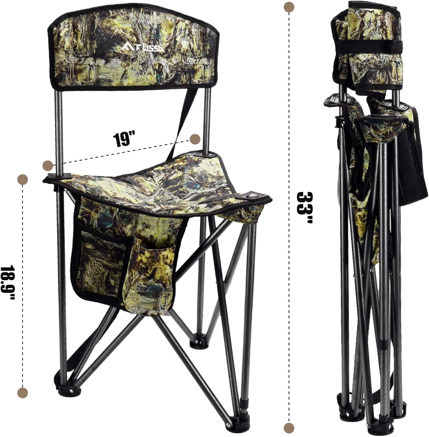 FLISSA Portable Tripod Hunting Chair with Backrest Foldable Hunting Stool 250LBS 3