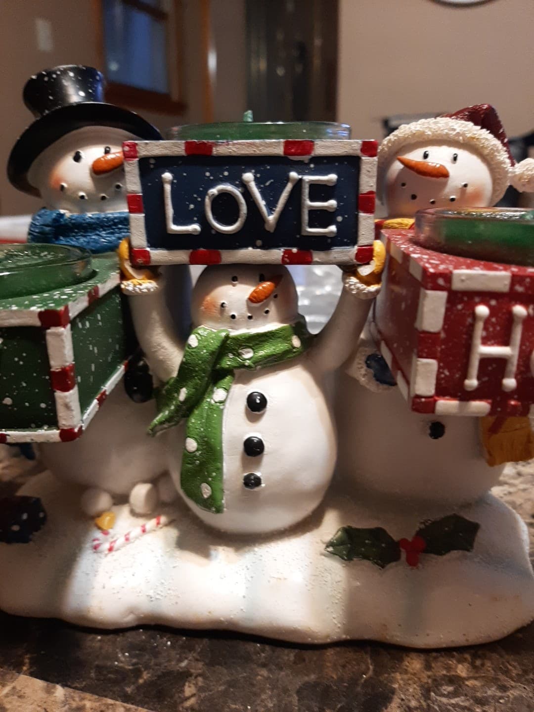 Yankee Candle Joy Love Hope Snowman Trio Christmas 3 Tealight Candle Holder 3