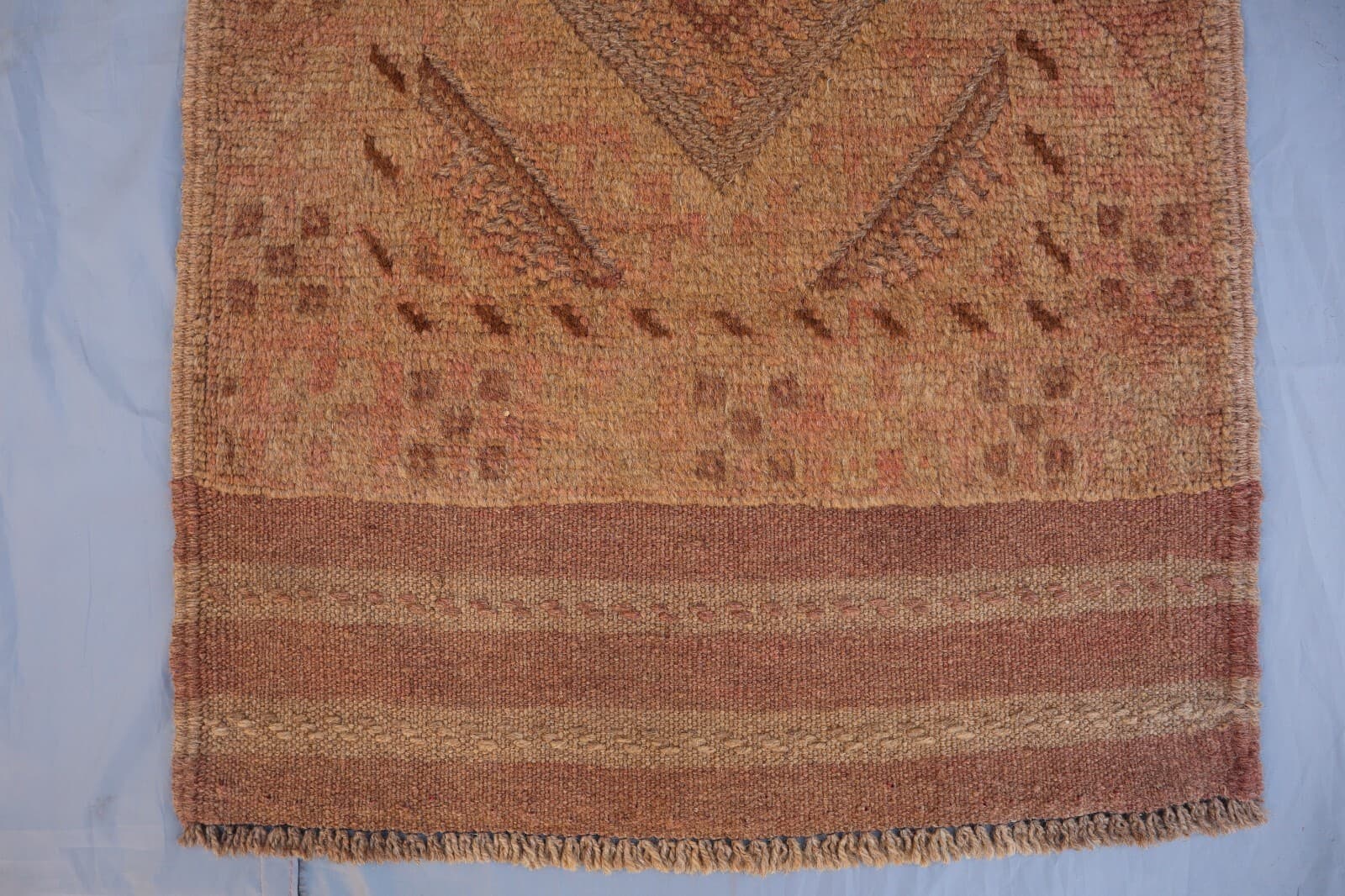 1x8 Warm Earth-Tone Afghan Wool Runner – Tribal Geometric Design with Diamond. 4