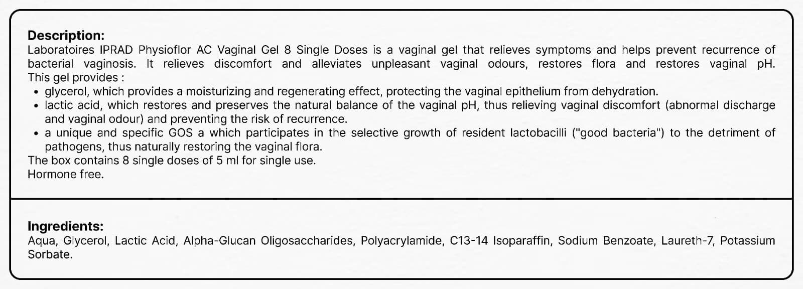 Laboratoires IPRAD Physioflor AC Female Vaginal Gel 8 Tubes x 5ml - EXP: 02/2027 3