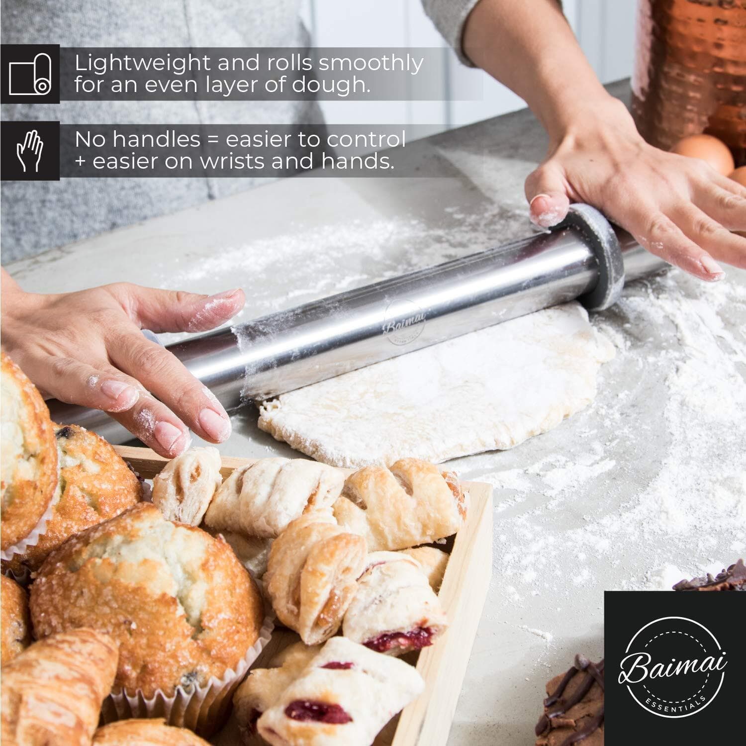 Rolling Pin with Thickness Rings- 16” French Rolling Pin for Baking Even Pastry 2