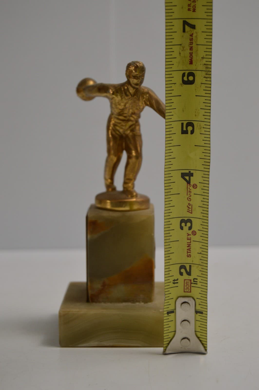 Vintage Bowling Trophy MCM Genuine Onyx Base Brass 1950's Commercial League 2