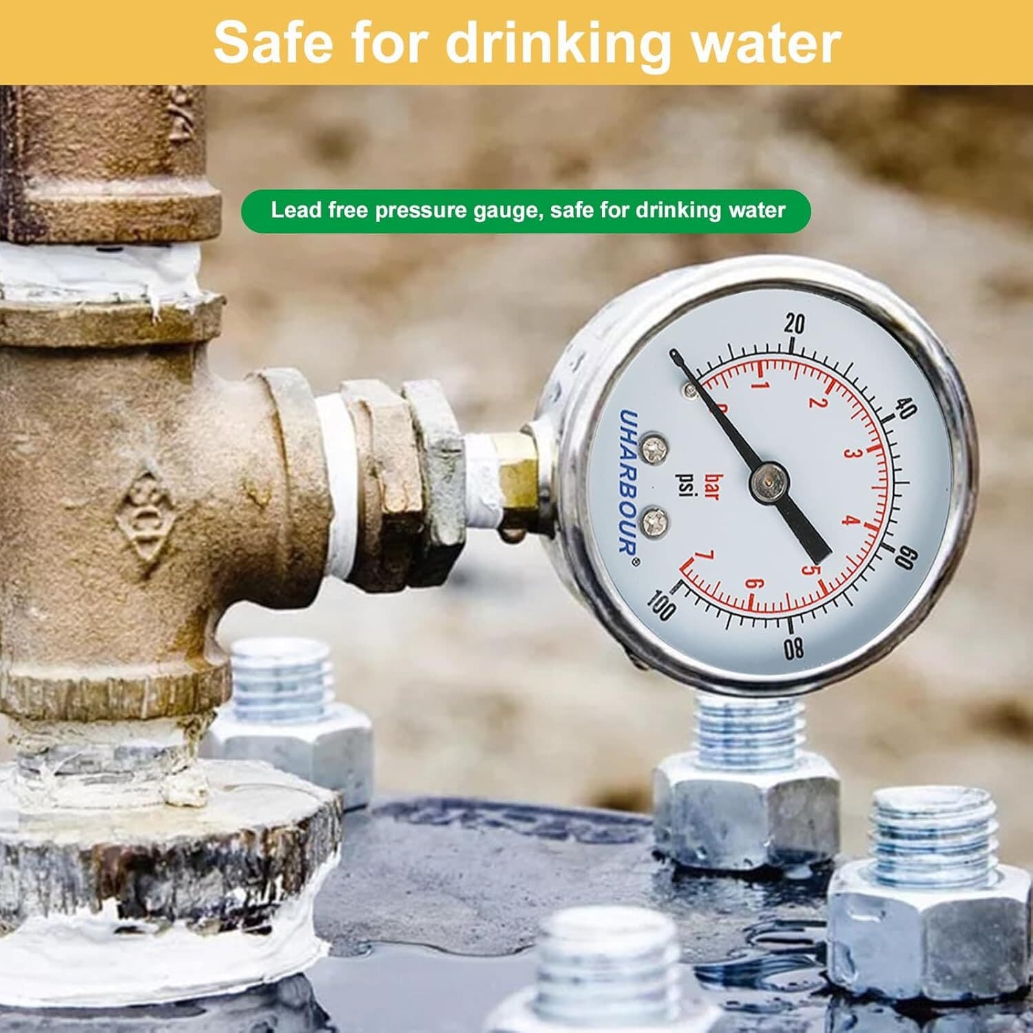 Water Well Pump Liquid Filled Side Lower Mount Pressure Gauge 0 to 100 PSI 3