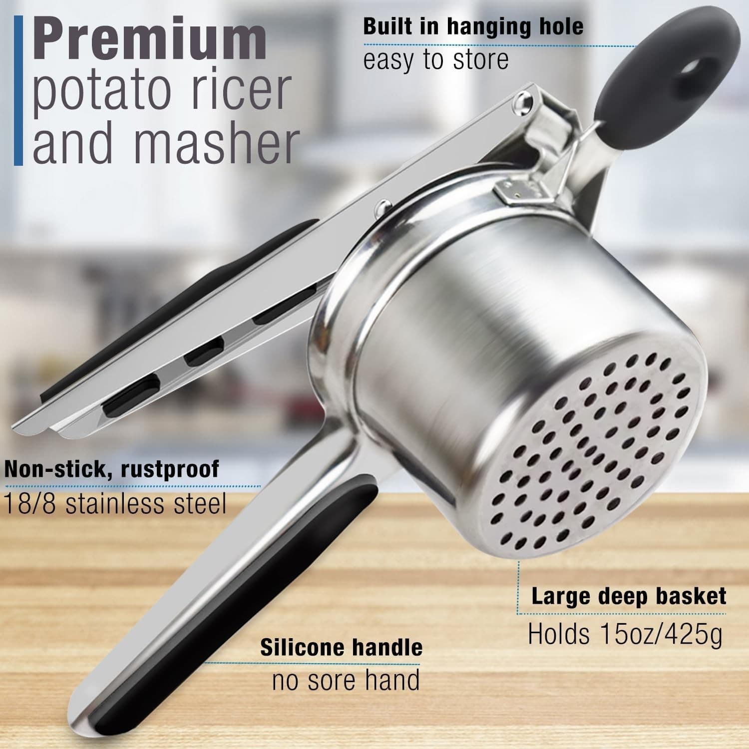 Potato Ricer, AITRAI Large 15oz Potato Ricer and Masher Heavy Duty Stainless Ste 3
