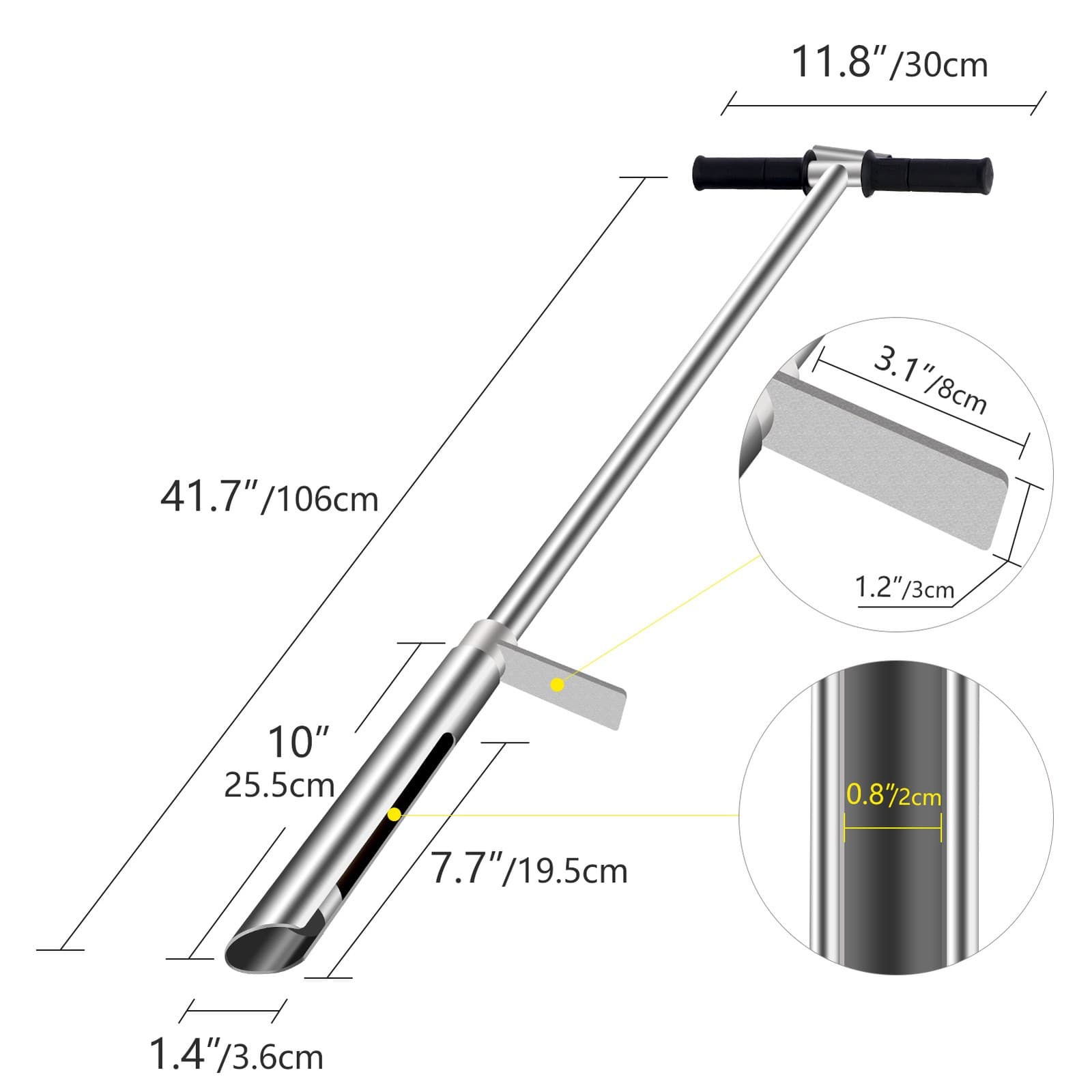 1 Meter 304 Stainless Steel Soil Probe Sampler with Ejector and Foot Pedal 50'' 2