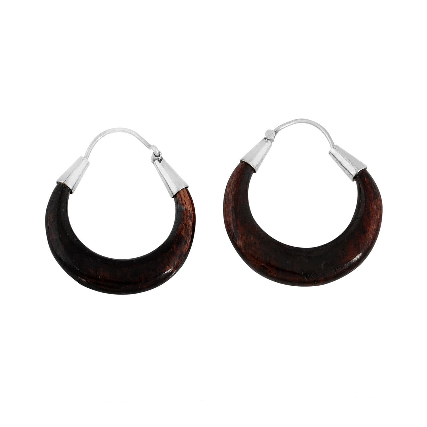 Artisan Crafted Sterling Silver Beautiful Wood Hoop Jewelry Earrings Free Ship 6