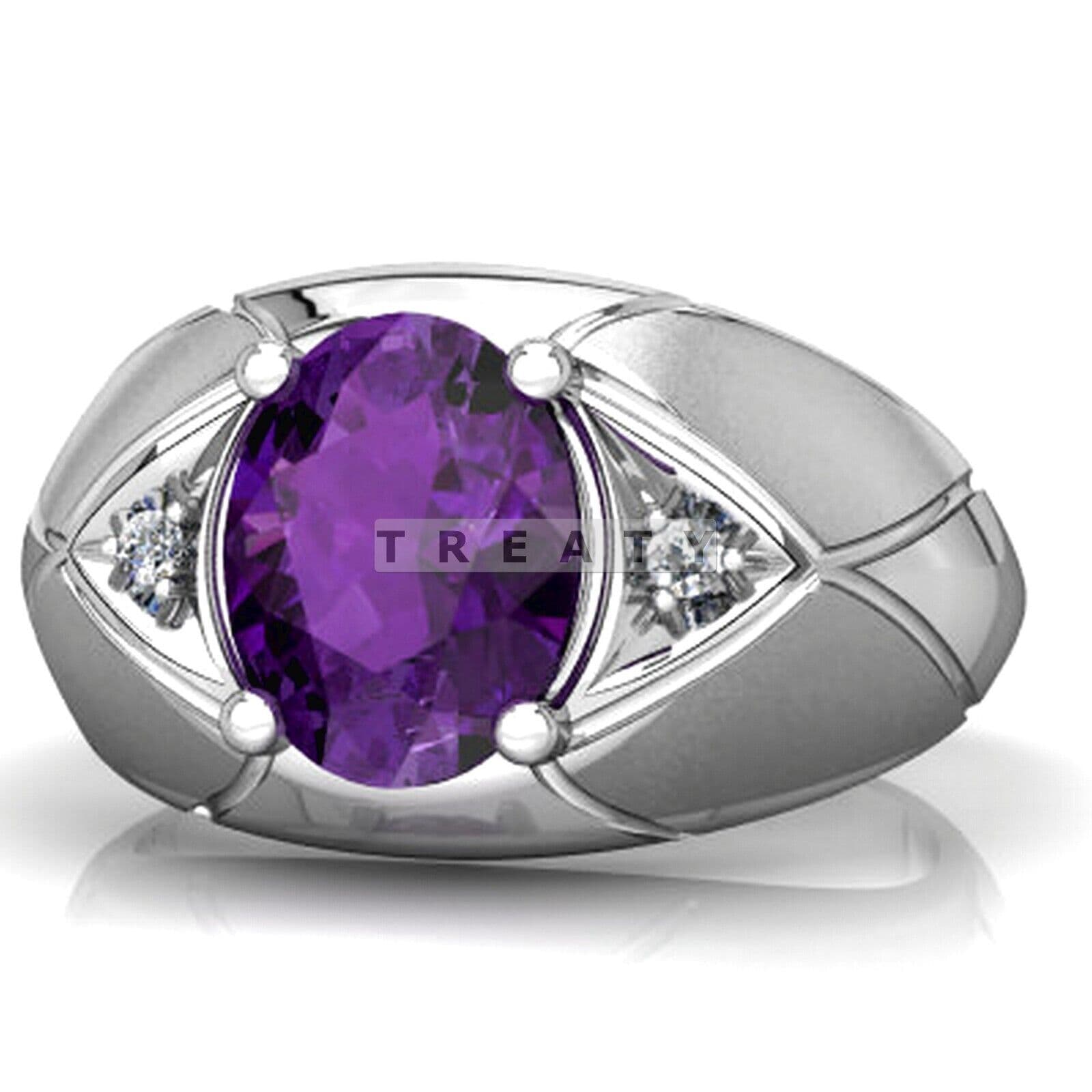 Amethyst Oval Cut Gemstone With 925 Sterling Silver Ring For Men's #123 5