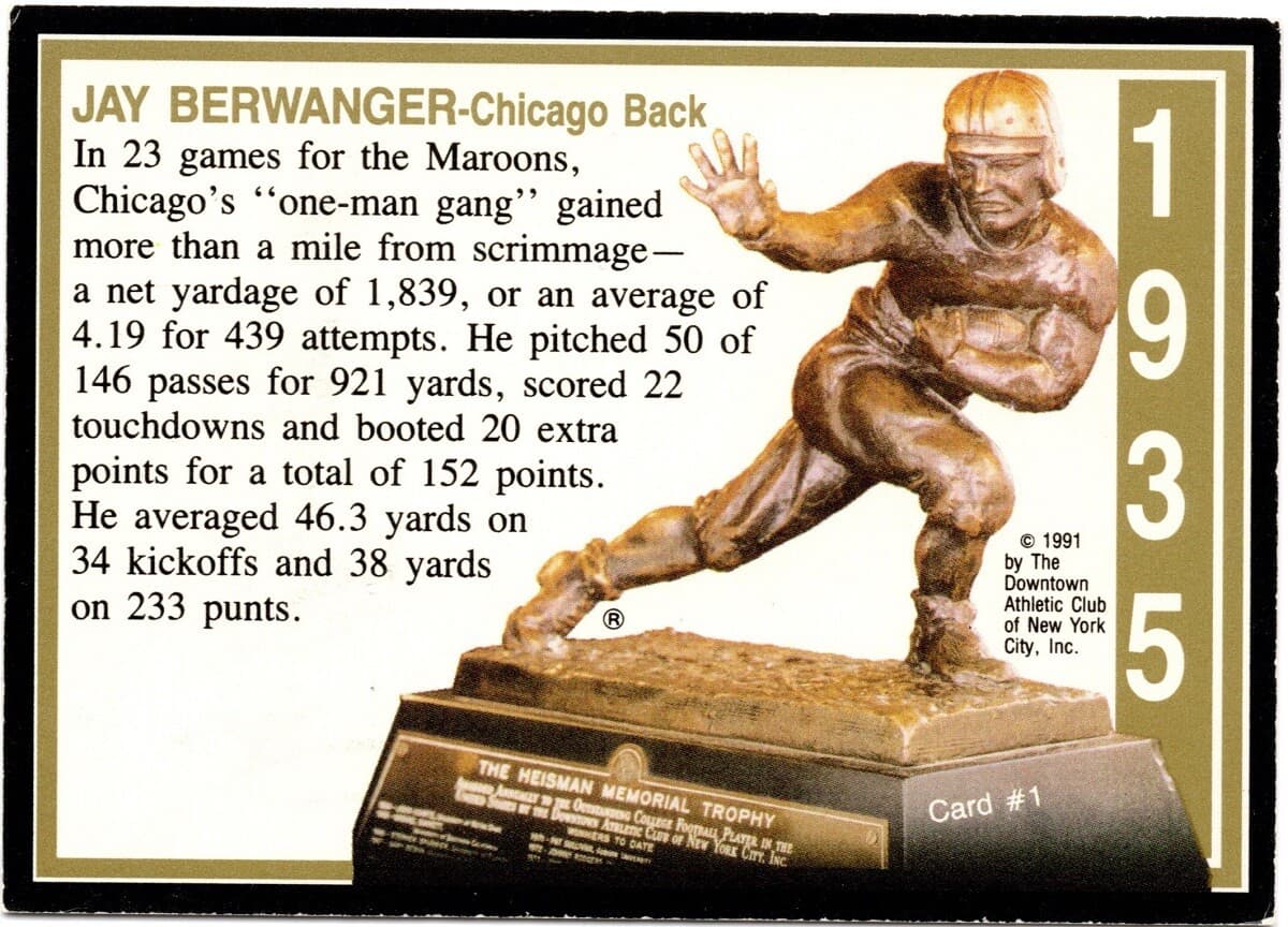SMUDGED Jay Berwanger Hand Signed Auto 1991 HEISMAN Card Chicago CHOF Died 2002 2