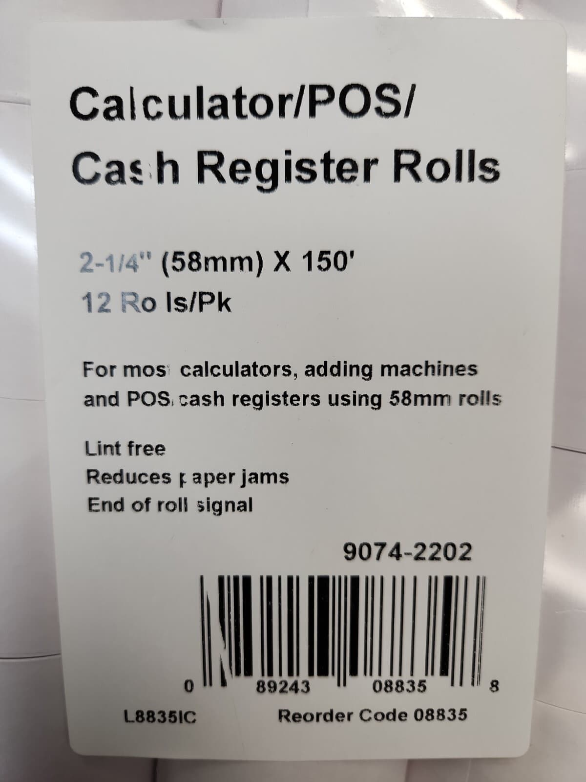 2 1/4" x 150' Traditional Cash Register/POS /Calculator Paper Roll Tape 12 rolls 2