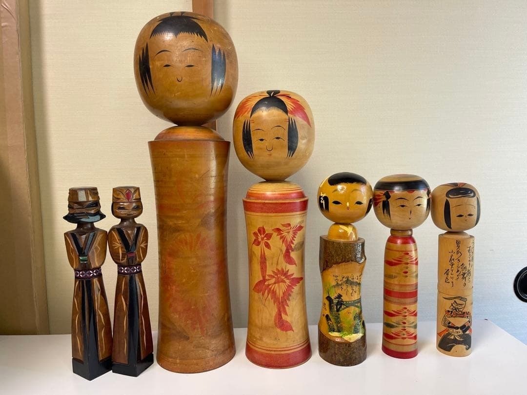 Traditional Kokeshi Dolls Antique Collection Large Medium Small Set Bundle