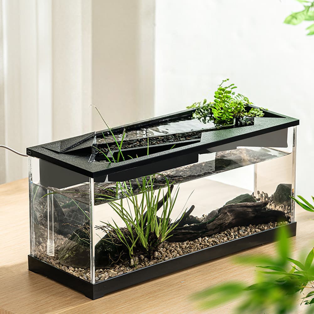 Small Fish Tank Aquarium w/ Light Water Pump Clear Cover Ecological Cycle System 2