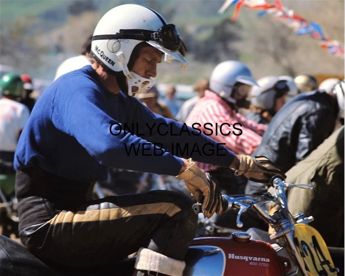 1971 DIRT BIKE RACER STEVE MCQUEEN ON HUSQVARNA MOTORCYLE PHOTO MOTOCROSS RACING