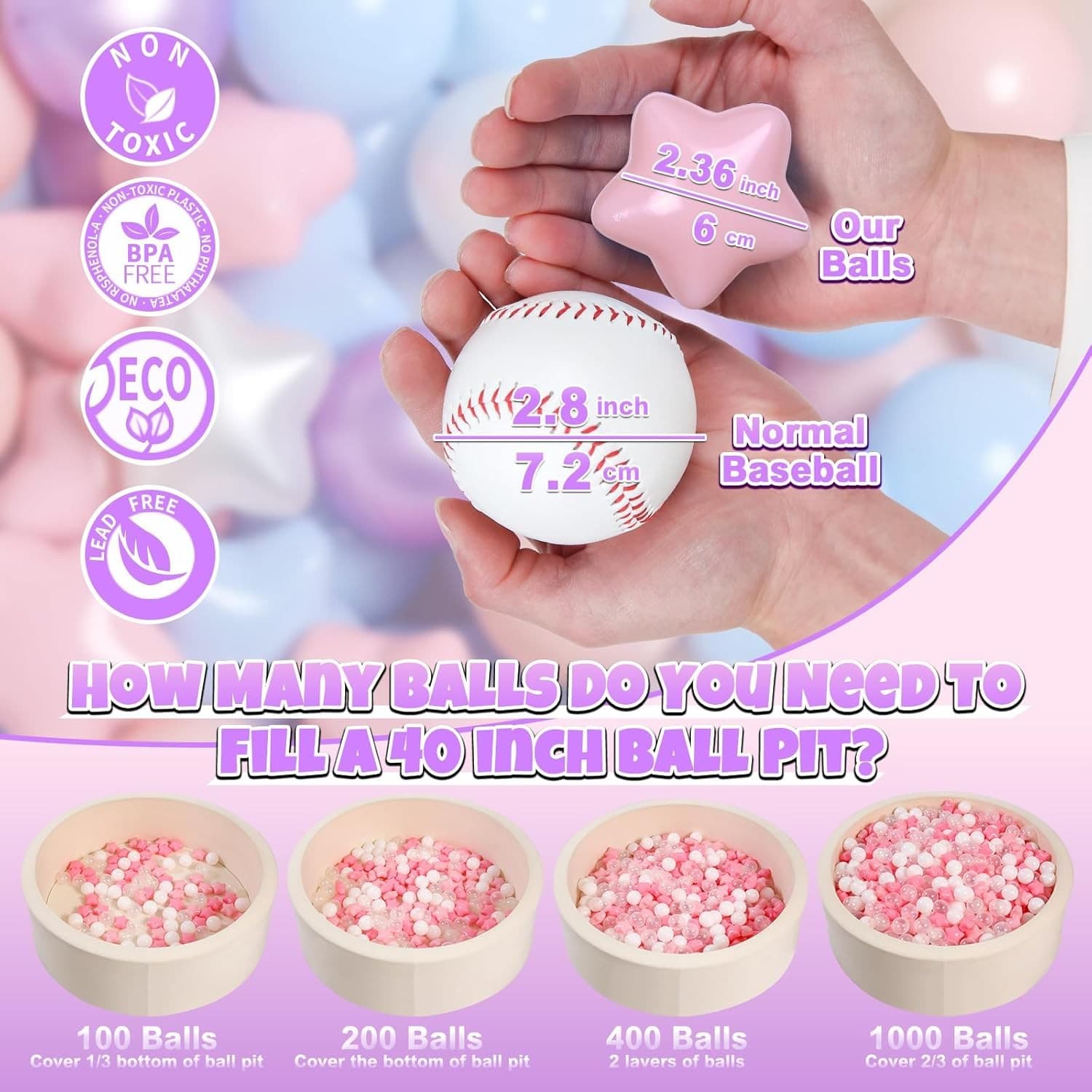 GOGOSO Ball Pit Balls for Toddlers Phthalate-Free BPA-Free Non-Toxic Crush Proof 2