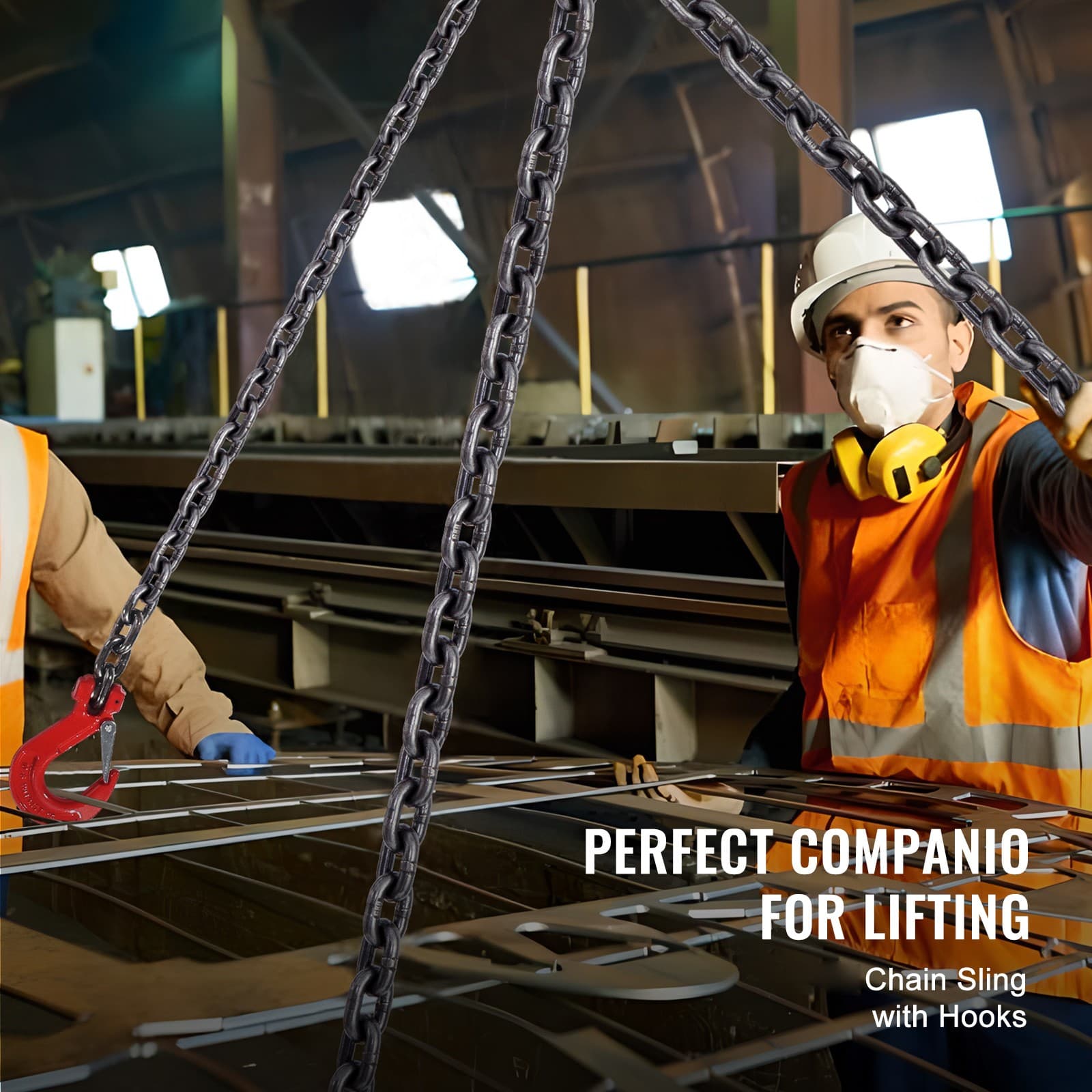 3/8" x 10' Chain Sling 4 Legs G80 Lifting Chain with Grab Hooks 18400 lbs 2