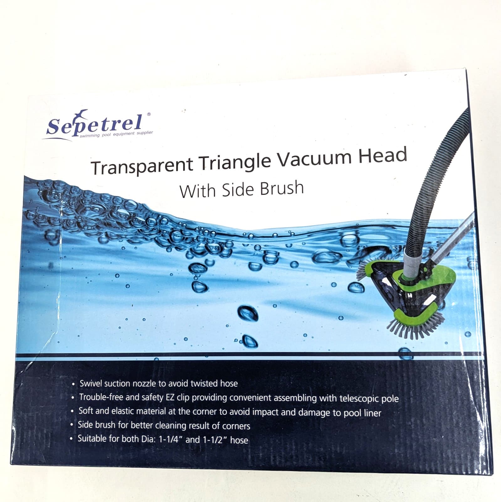 Sepetrel Transparent Triangle Pool Vacuum Head Side Brushes 1-1/4 & 1-1/2" Hose 2