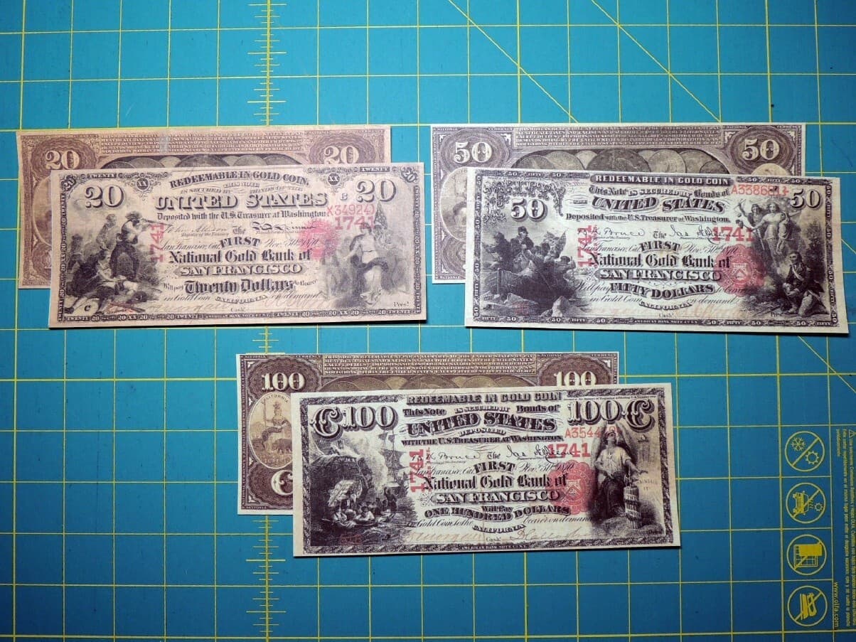 Early San Fran CA Gold Bank Note Set Reproduction US Currency Paper Money Copy 5