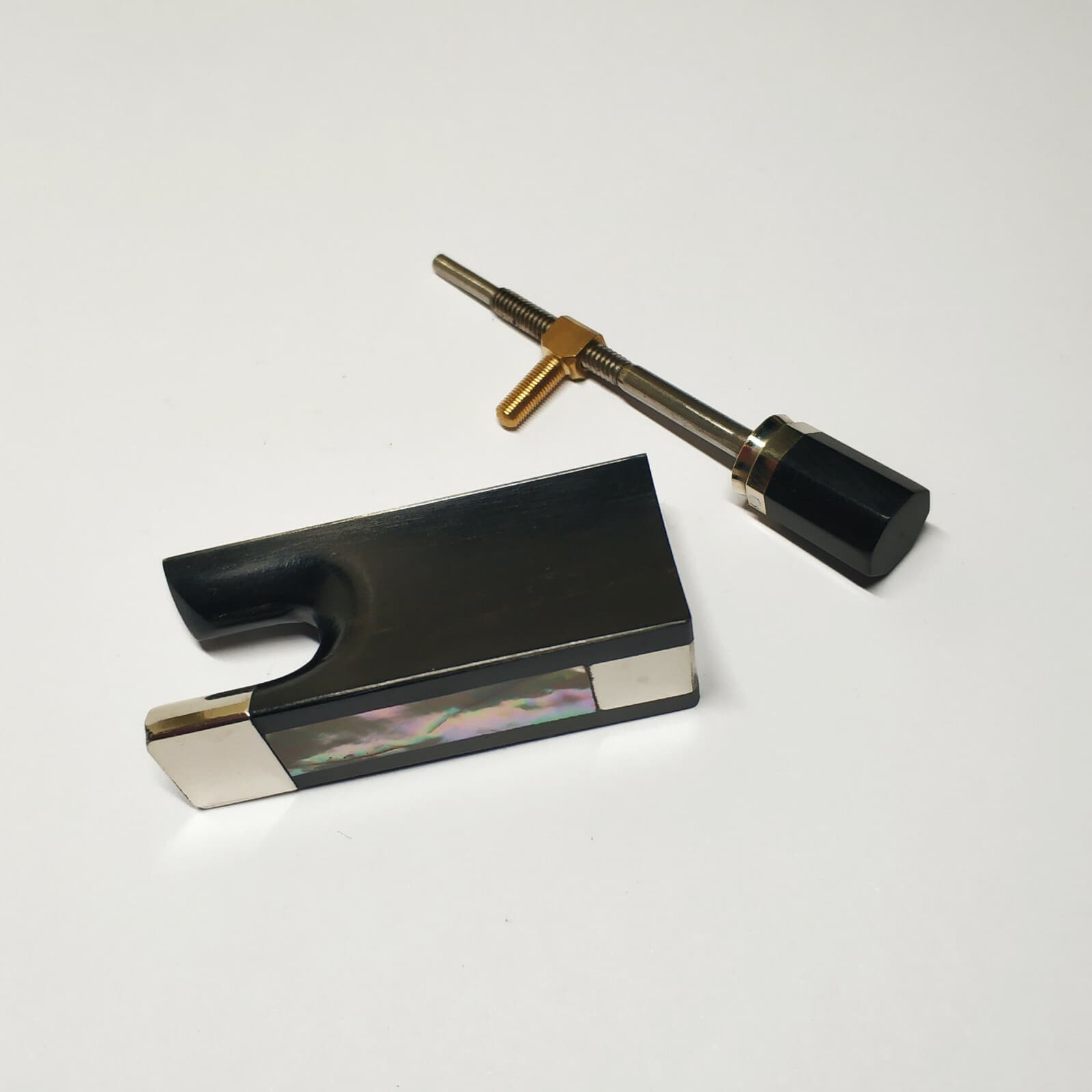 4/4 Violin Frog Button Abalone Inlaid Ebony Nickel Silver Eyelet Ebony Button 2