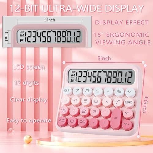  Mechanical Switch Calculator, 12 Digit Large LCD Display, Great for Pink 6