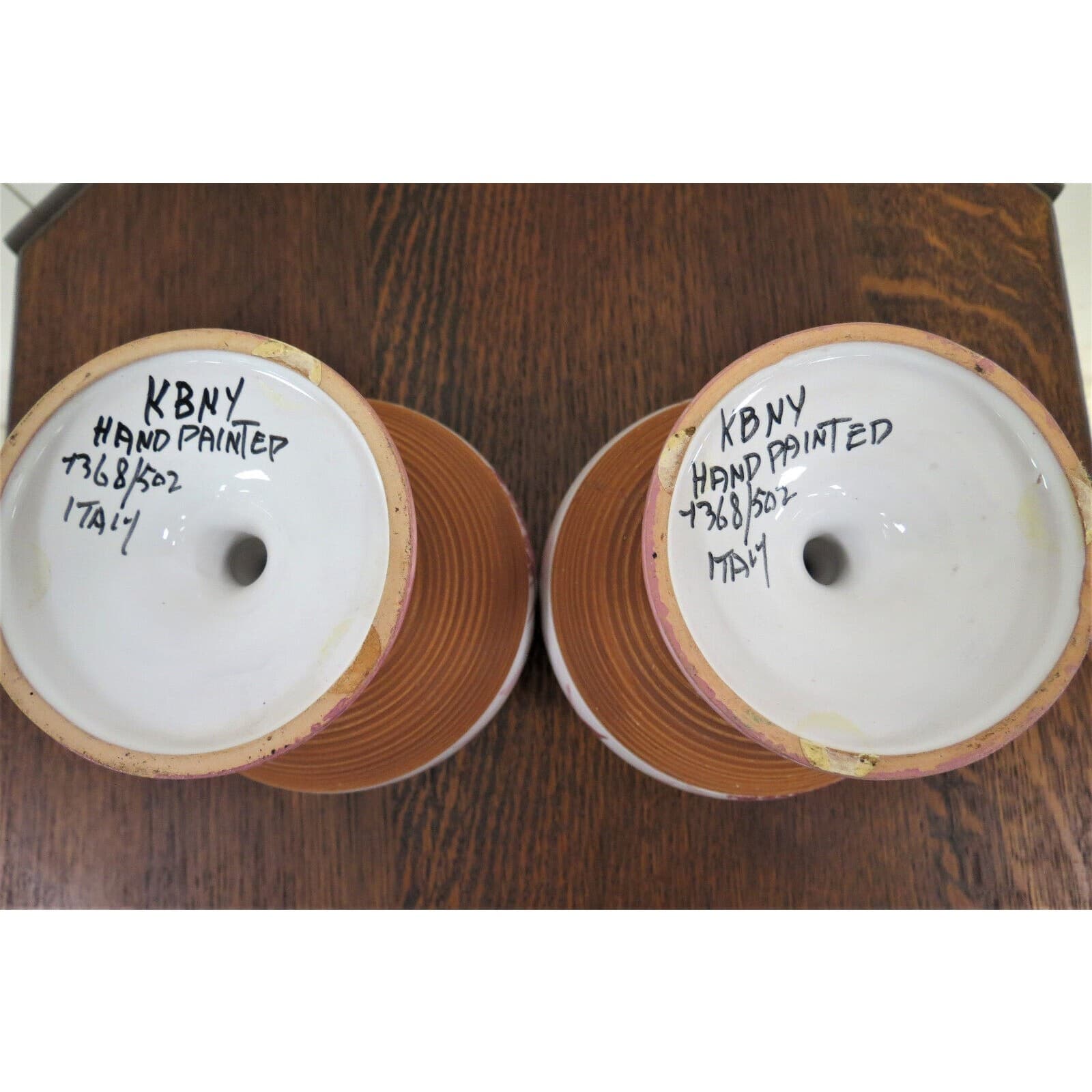 KBNY Italian Mushroom Vases - Two Large Goblets Hand Painted Italy 6