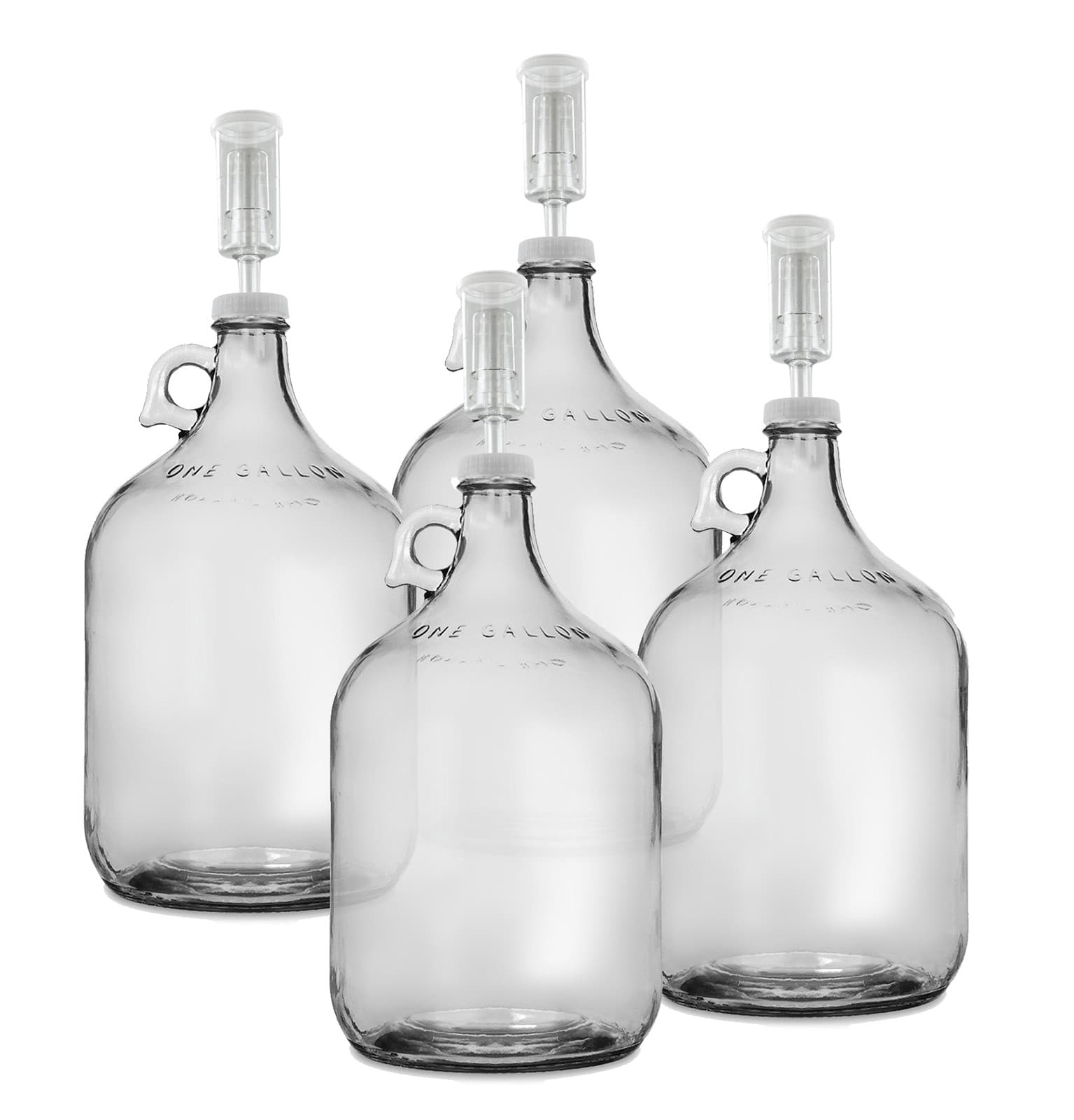 Home Brew Ohio One Gallon Glass Jug with 38mm Cap with Hole and Airlock Set of 4