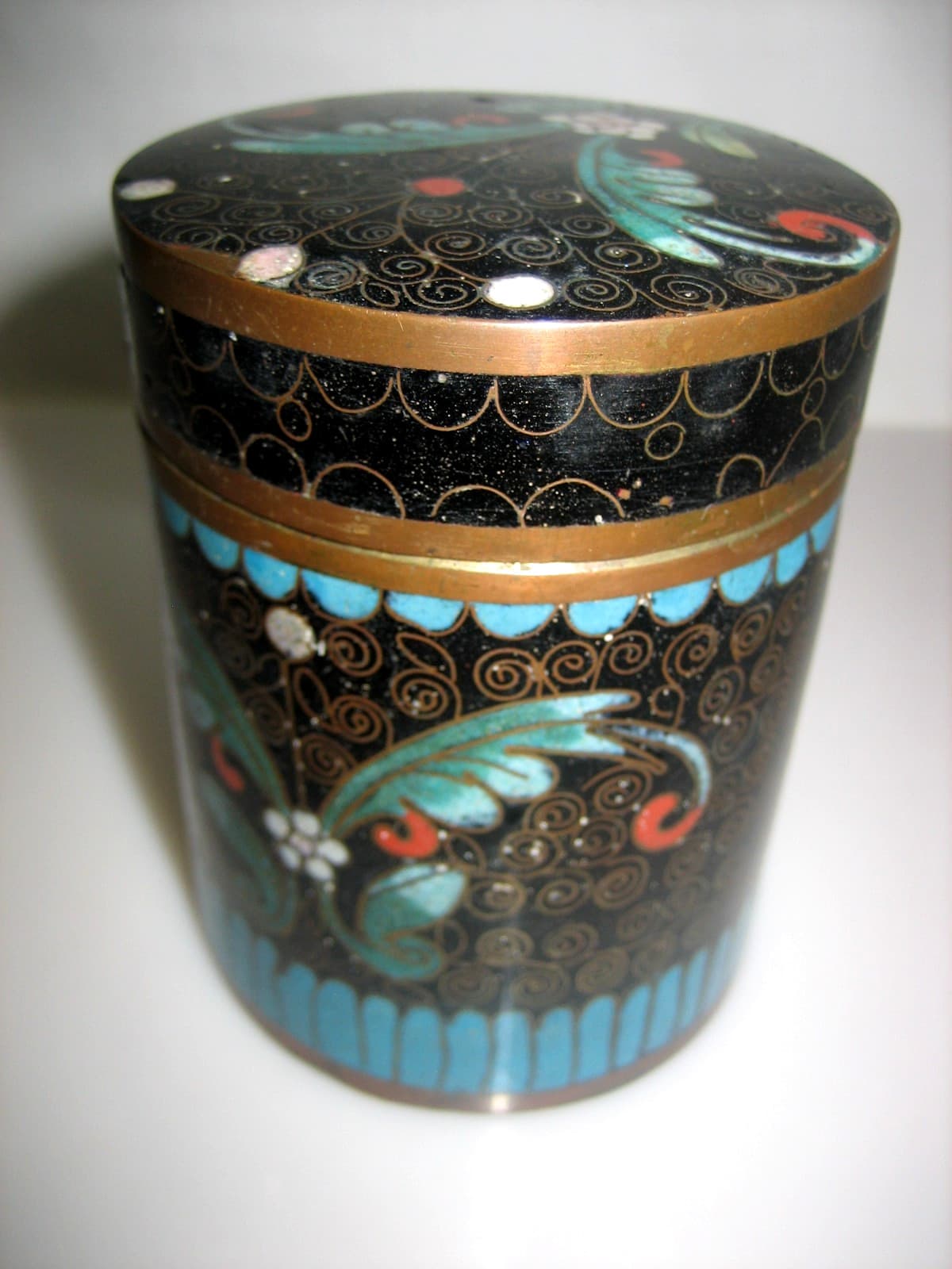 Vintage Chinese Cloisonné Brass Tobacco Tea Canister Jar 4