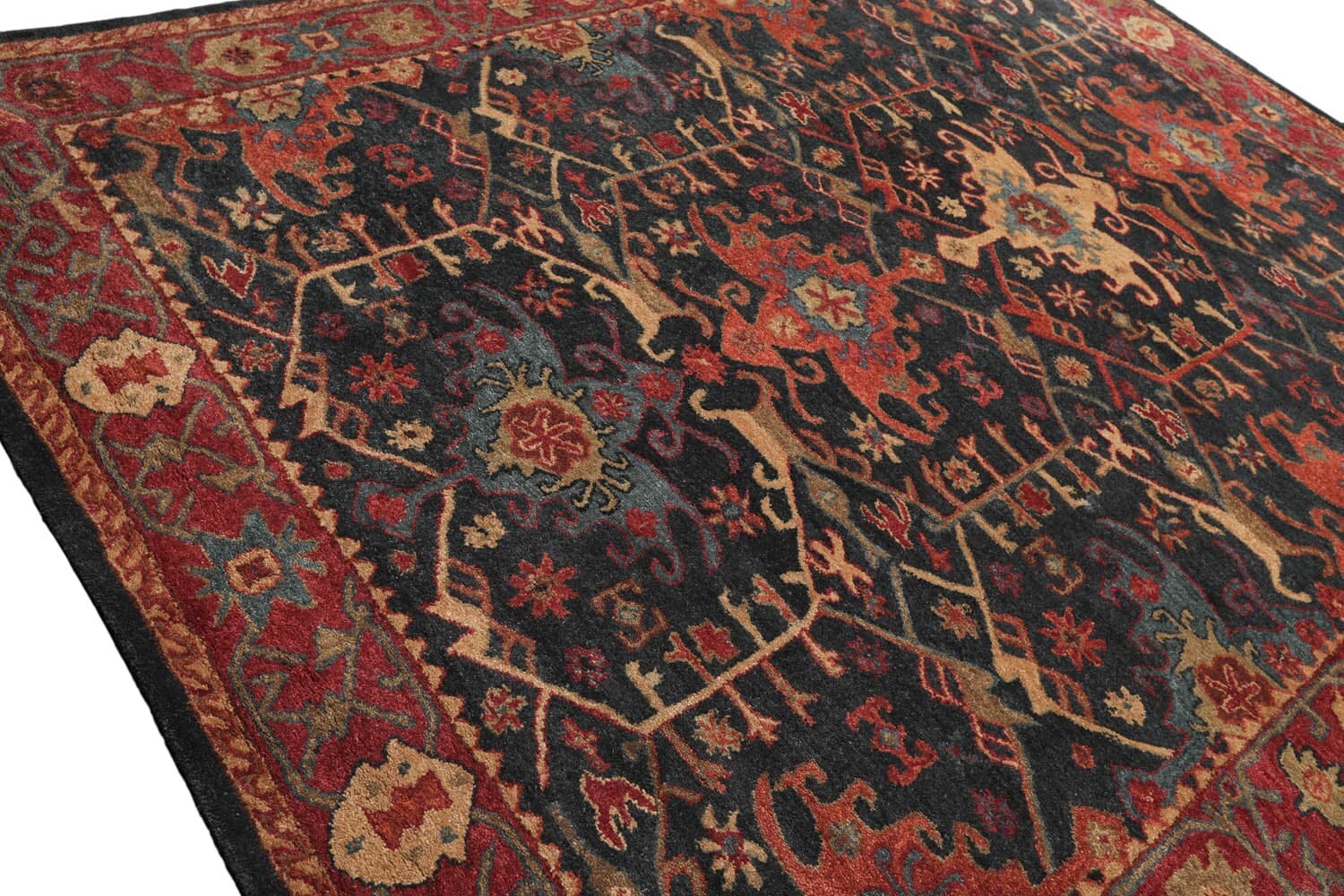 Arts & Crafts Multi Sizes Handmade 100% Wool Area Rug-Dark Blue, Wine, Orange 4