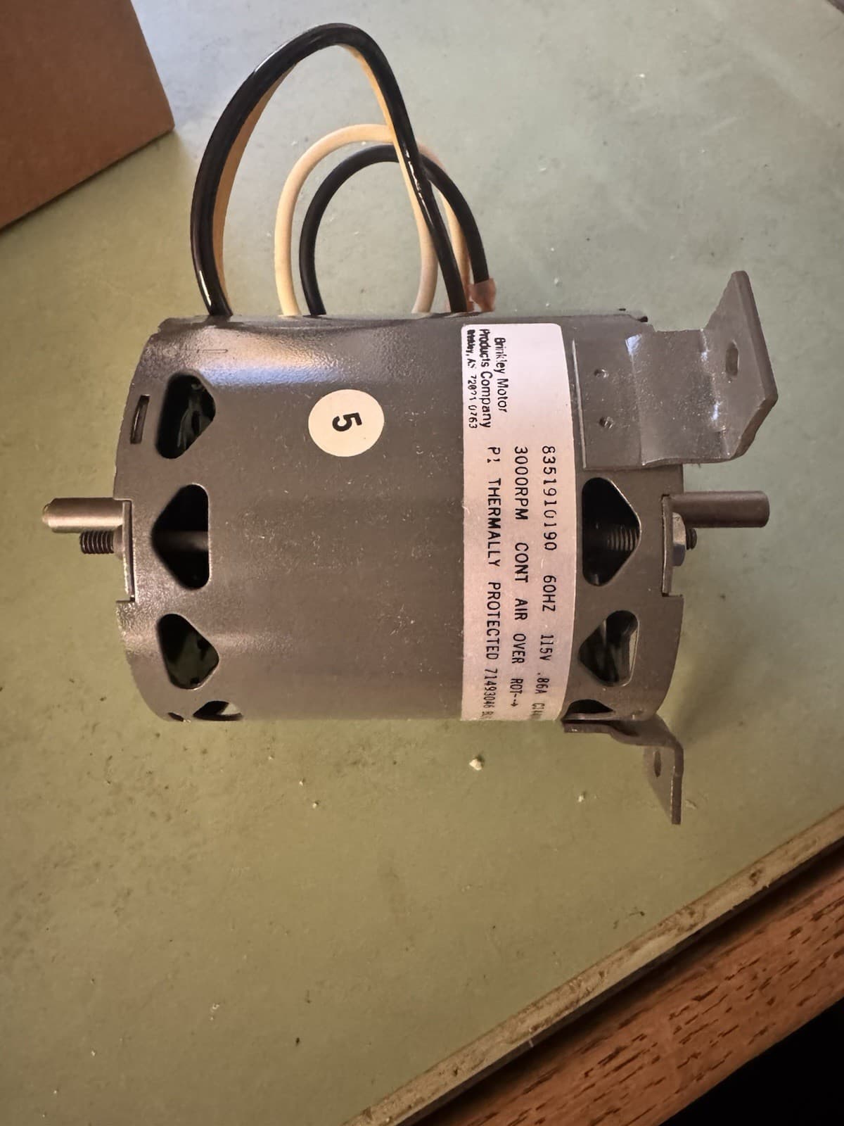 8351910190 Trane Brinkley 115V 3000 RPM Double Shaft Combustion Blower Motor New