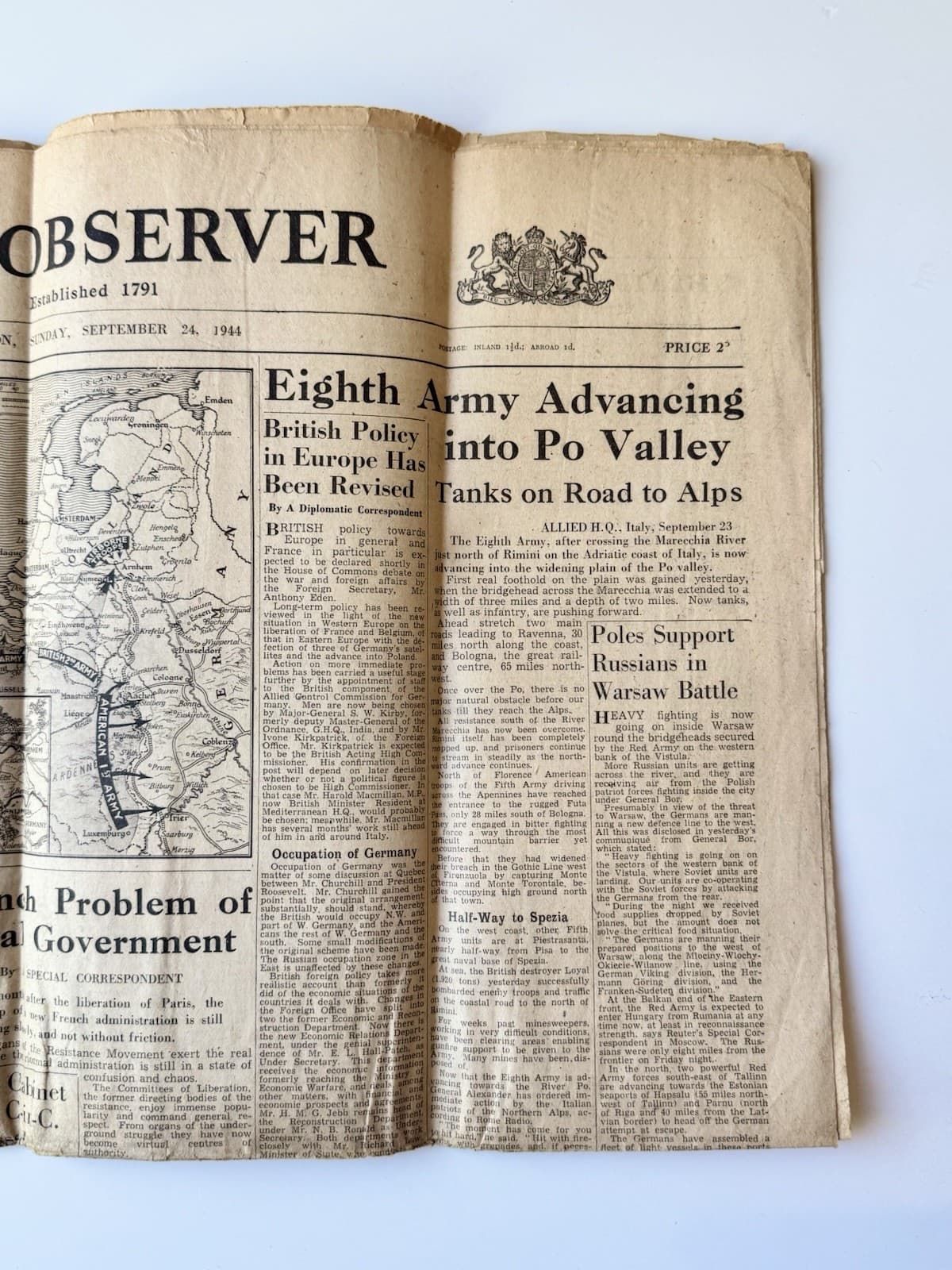 WW2 Newspaper Sept 1944 The Observer Arnhem Battle Allied Advance Original UK 4