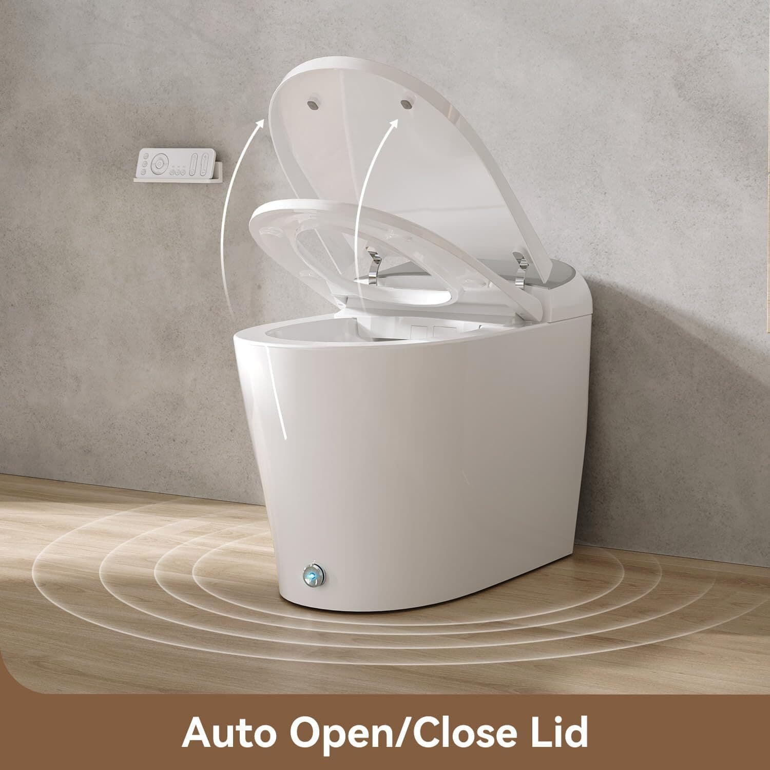 Smart Bidet Toilet LED Display Elongated Toilet w Bidet Seat Auto Open/Close 3