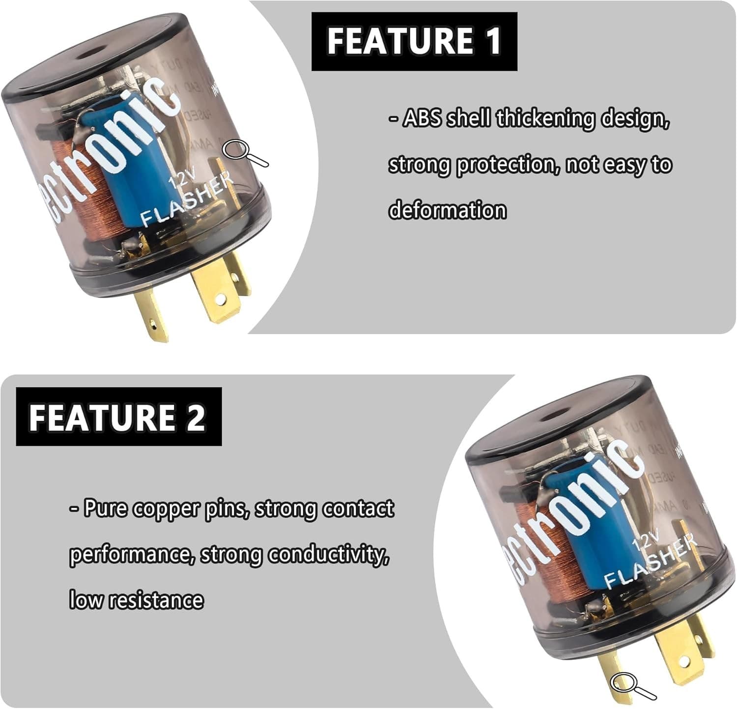 2PCS 12V Flasher Relay,Heavy Duty 3-Pin Turn Signal Relay,Two Prong Round Automo 4