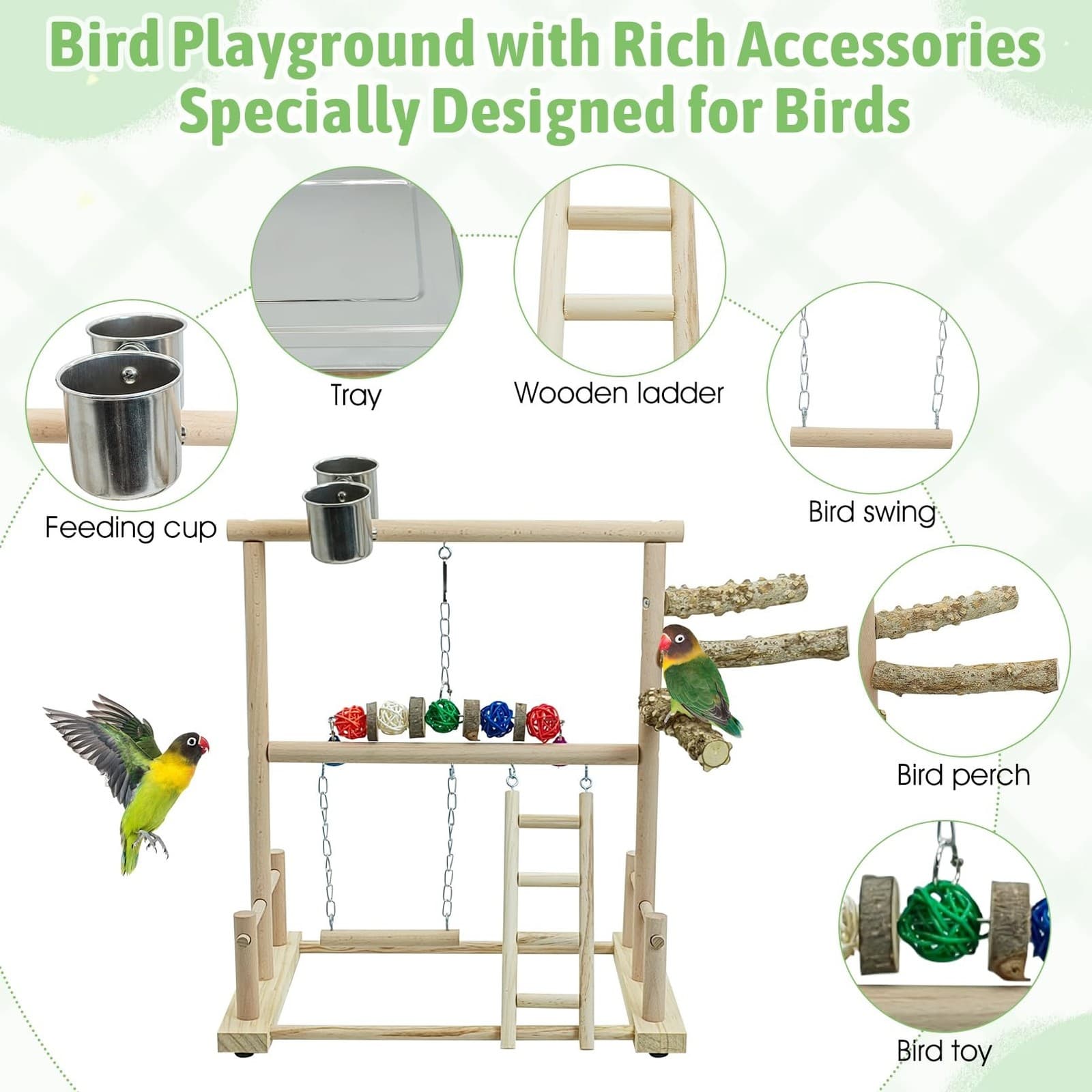 kathson Bird Play Stand Parrot Perch Stand Natural Wood Bird Playground Plays... 3