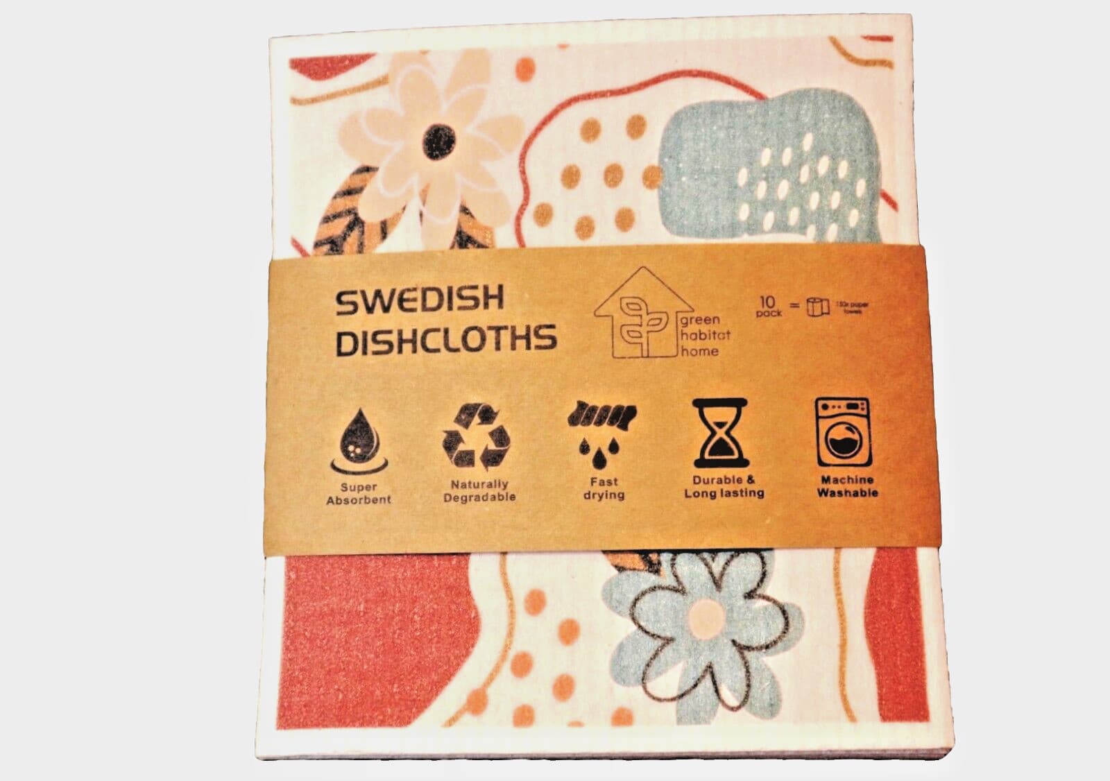 Swedish Dish Cloths (10 pack) Oversized, Assorted Prints, Reusable & Compostable