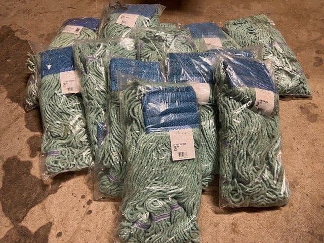 Set of 14 JW A02803 Atomic Large Green Wide Band Loop End Janitor Mop Heads