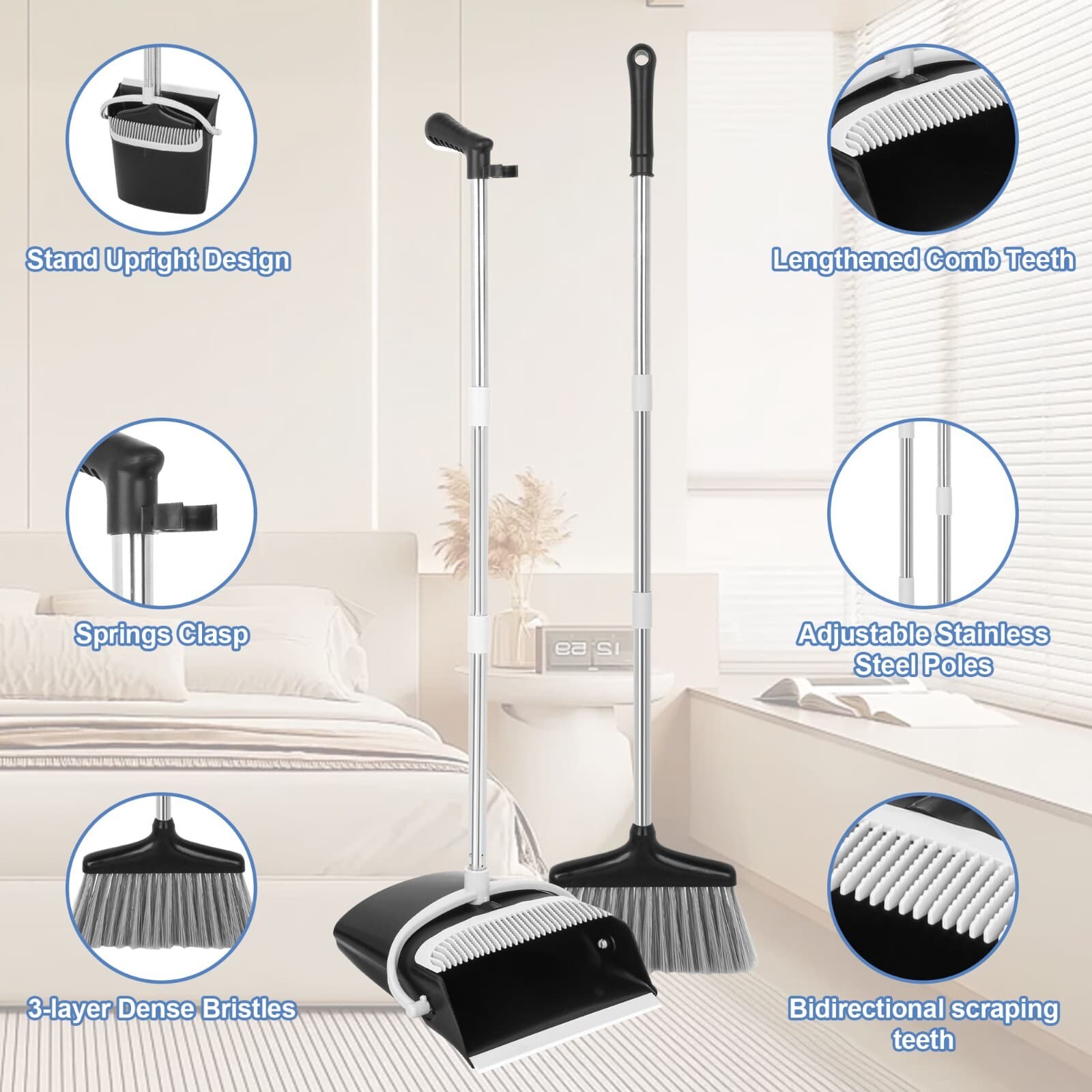 Broom and Dustpan Set Lightweight Upright Lobby Broom and Dust Pan Combo 6