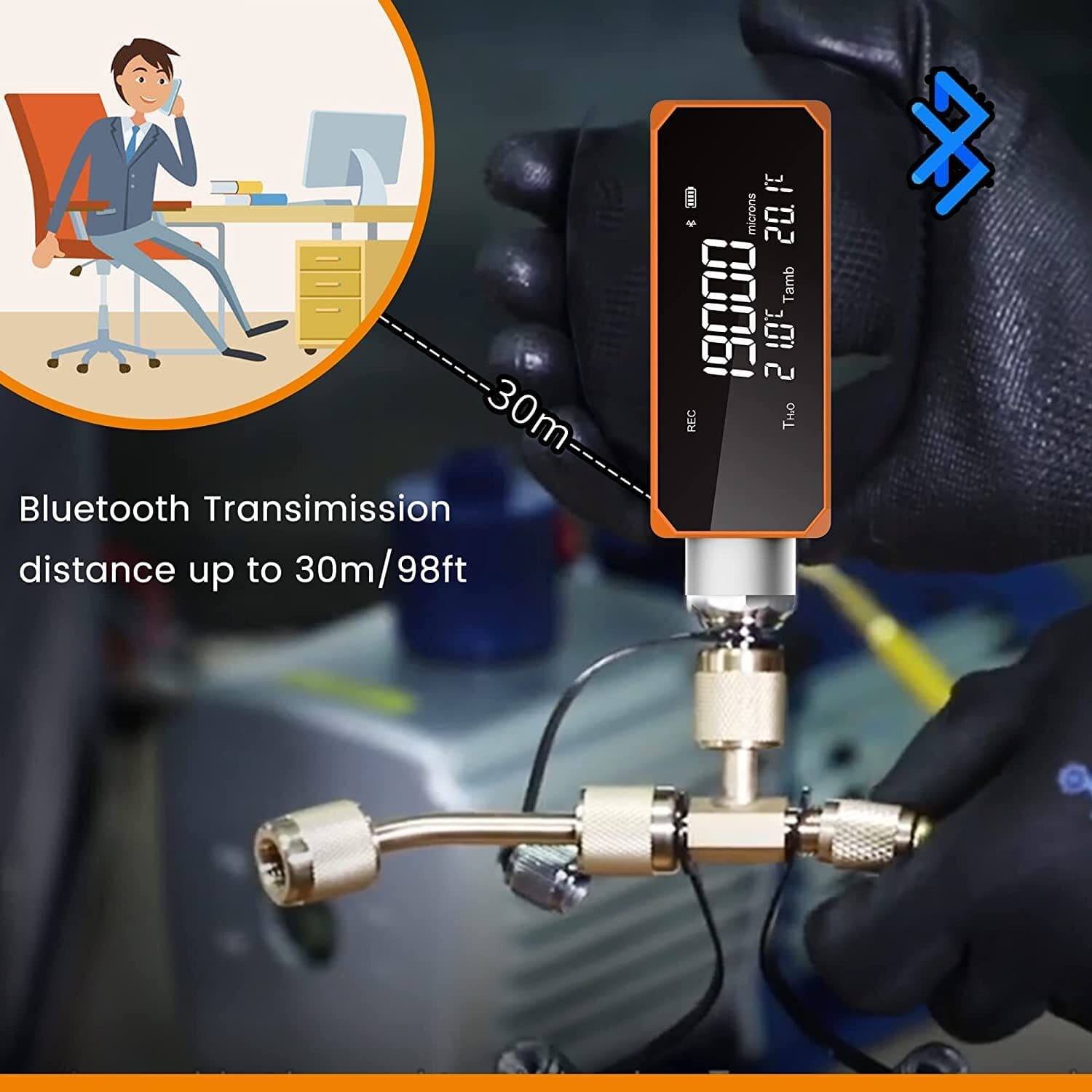 Elitech Digital Vacuum Gauge Mini Meter for HVAC/R, 1~19000 Microns w/Adapter 6