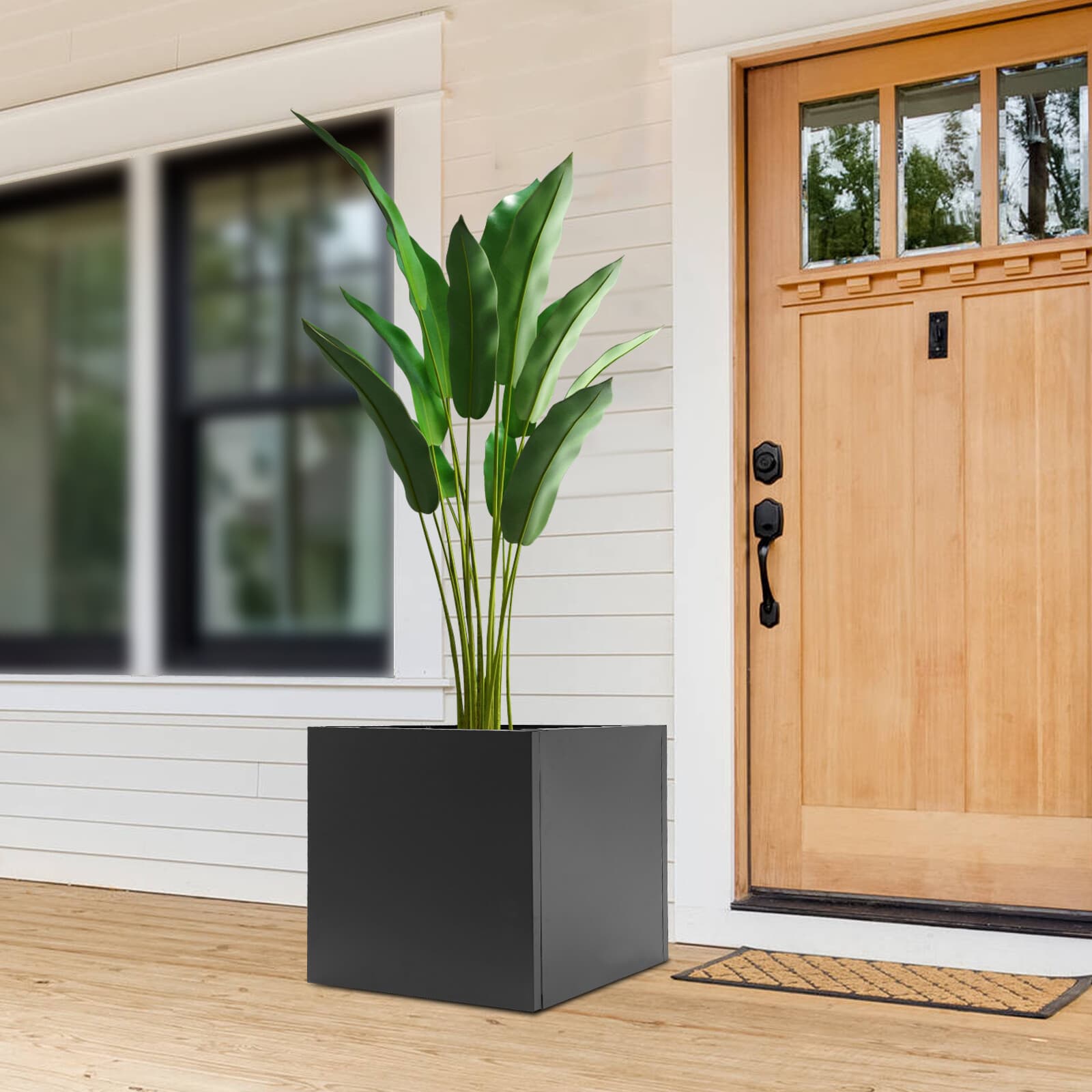 20-inch Cube Metal Steel Garden Deck Planter Box Square Black Yard Flower Pot 4