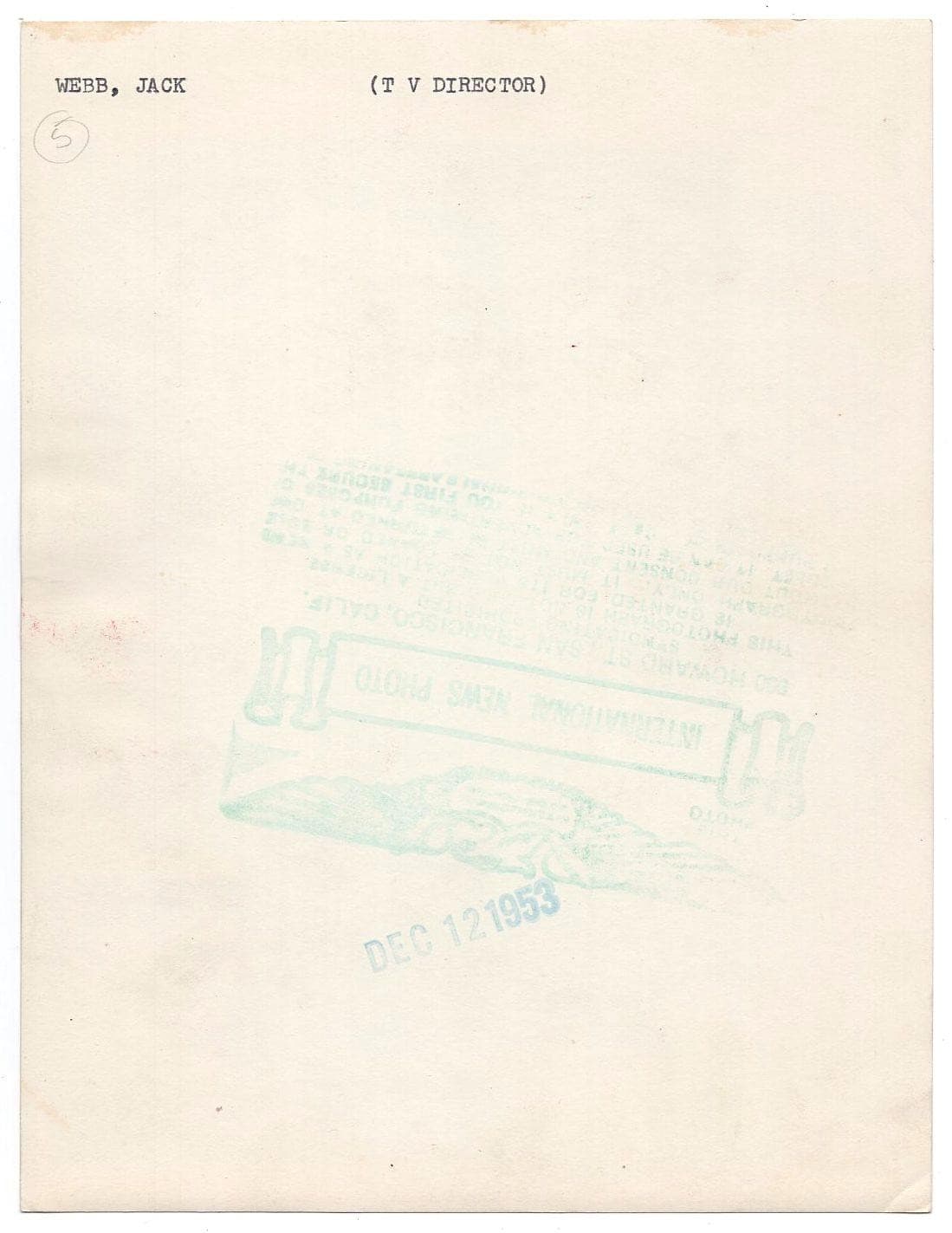 JACK WEBB PRESS PHOTO #5 Dorothy Towne 1953 Orig INTERNATIONAL NEWS - DRAGNET TV 2