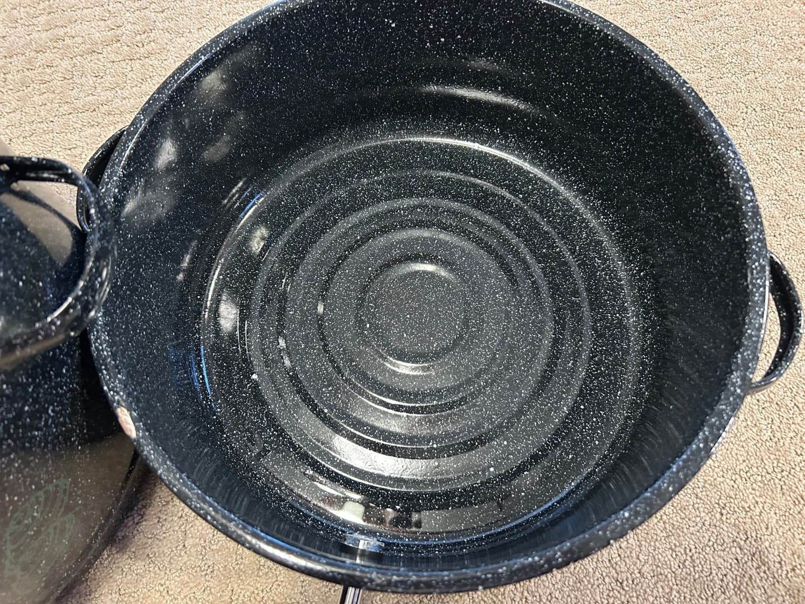 Vtg Black Speckled Enamel Double Steam Pot Clam Broth Lobster w/Spigot & Lid 3