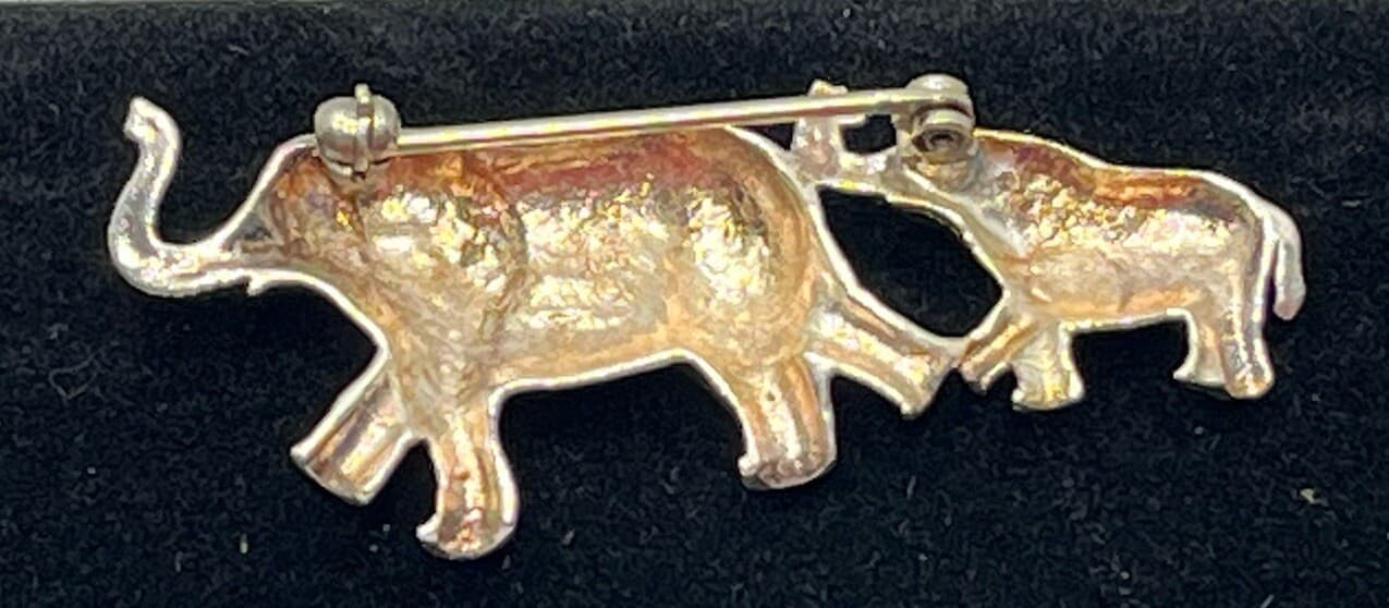 Sterling Elephant Mother & Baby Calf Brooch Lapel Pin 2-Tone Gold & Silver Color 2