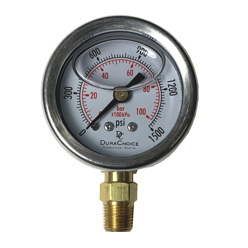 1-1/2" Oil Filled Pressure Gauge, SS Case, 1/8" NPT, Lower Mount, 0-1,500PSI