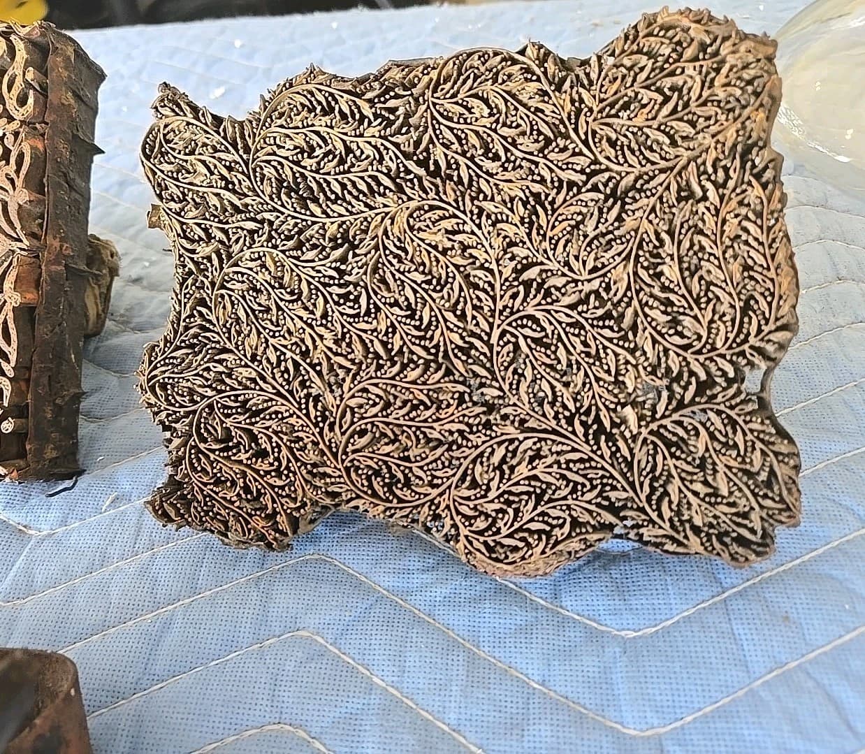 Vintage Batik Stamp Copper Tjap Chop Fabric Hand Printing Handled Block Set of 3 5