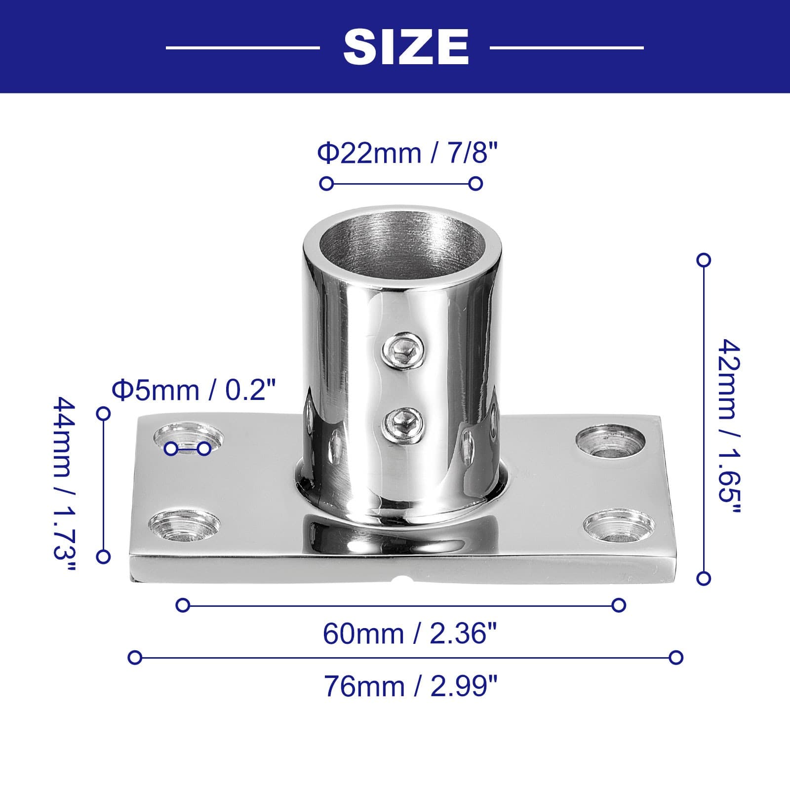 Boat Hand Rail Fitting 90 Degrees, 2Pcs 316 Stainless Steel Rectangular Base 5